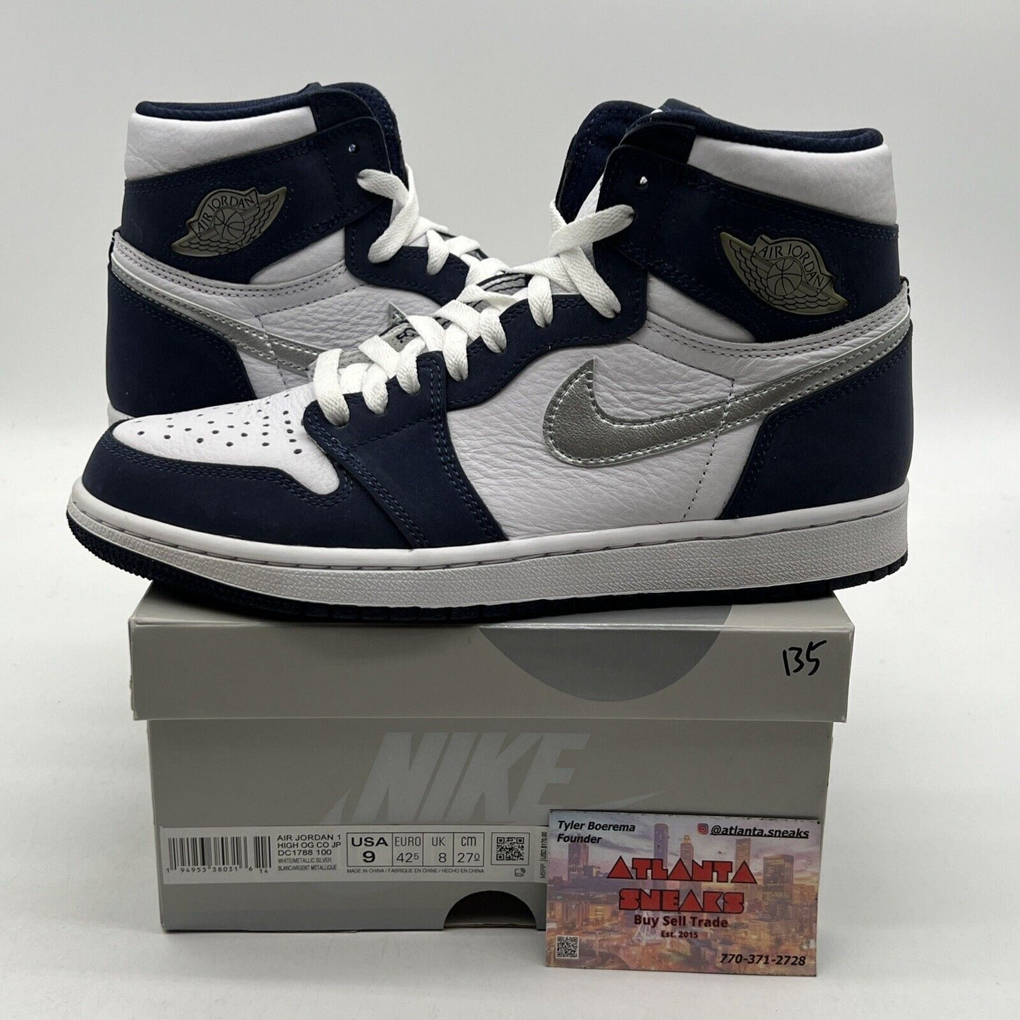 Size 9 - Jordan 1 Retro High CO.JP Midnight Navy White Silver Leather DC1788-100