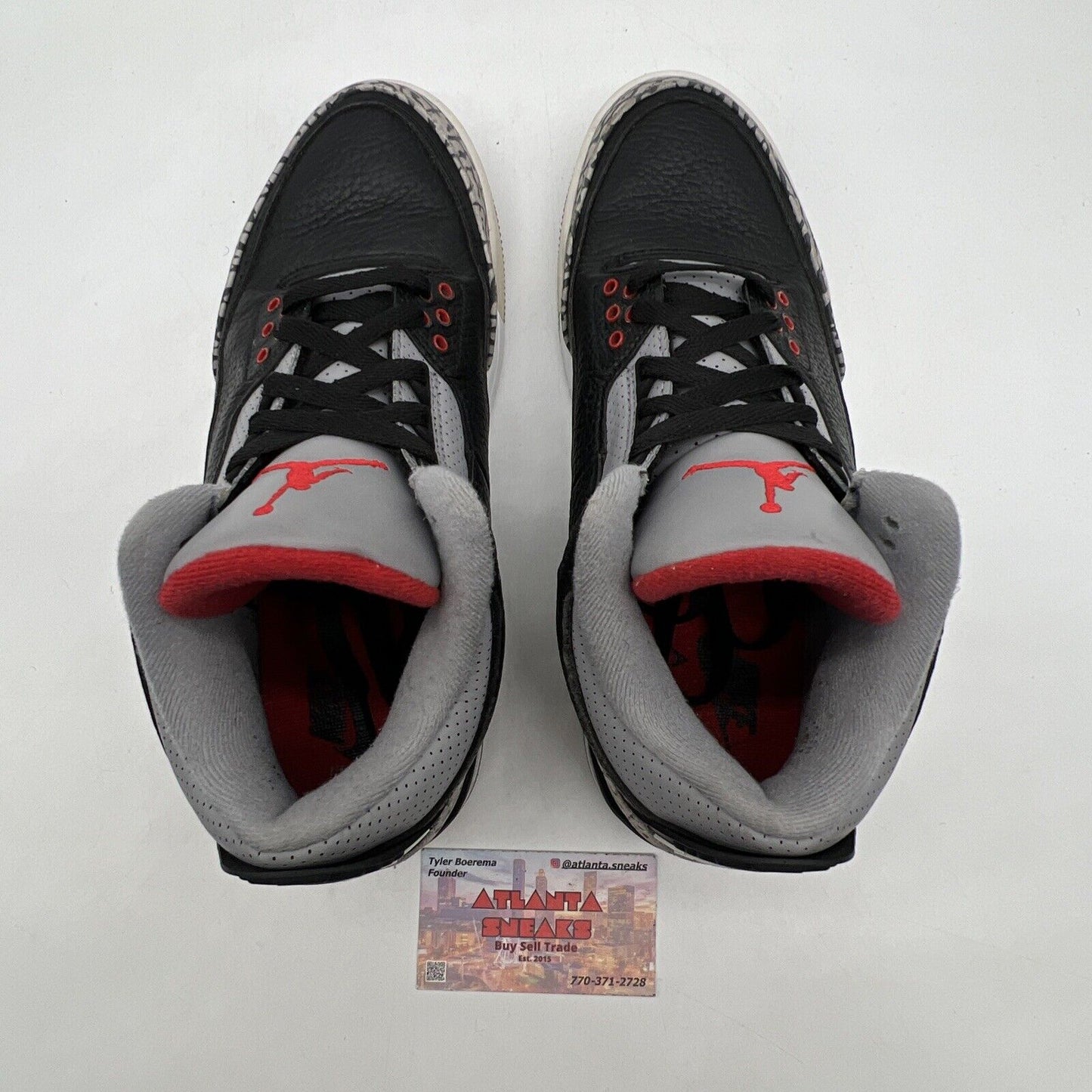 Size 8 - Jordan 3 Retro OG Mid Black Cement Grey Leather Red (854262-001)