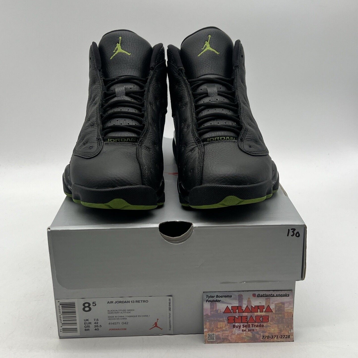 Size 8.5 - Air Jordan 13 Retro 2017 Altitude Black Leather  Lime (414571-042)