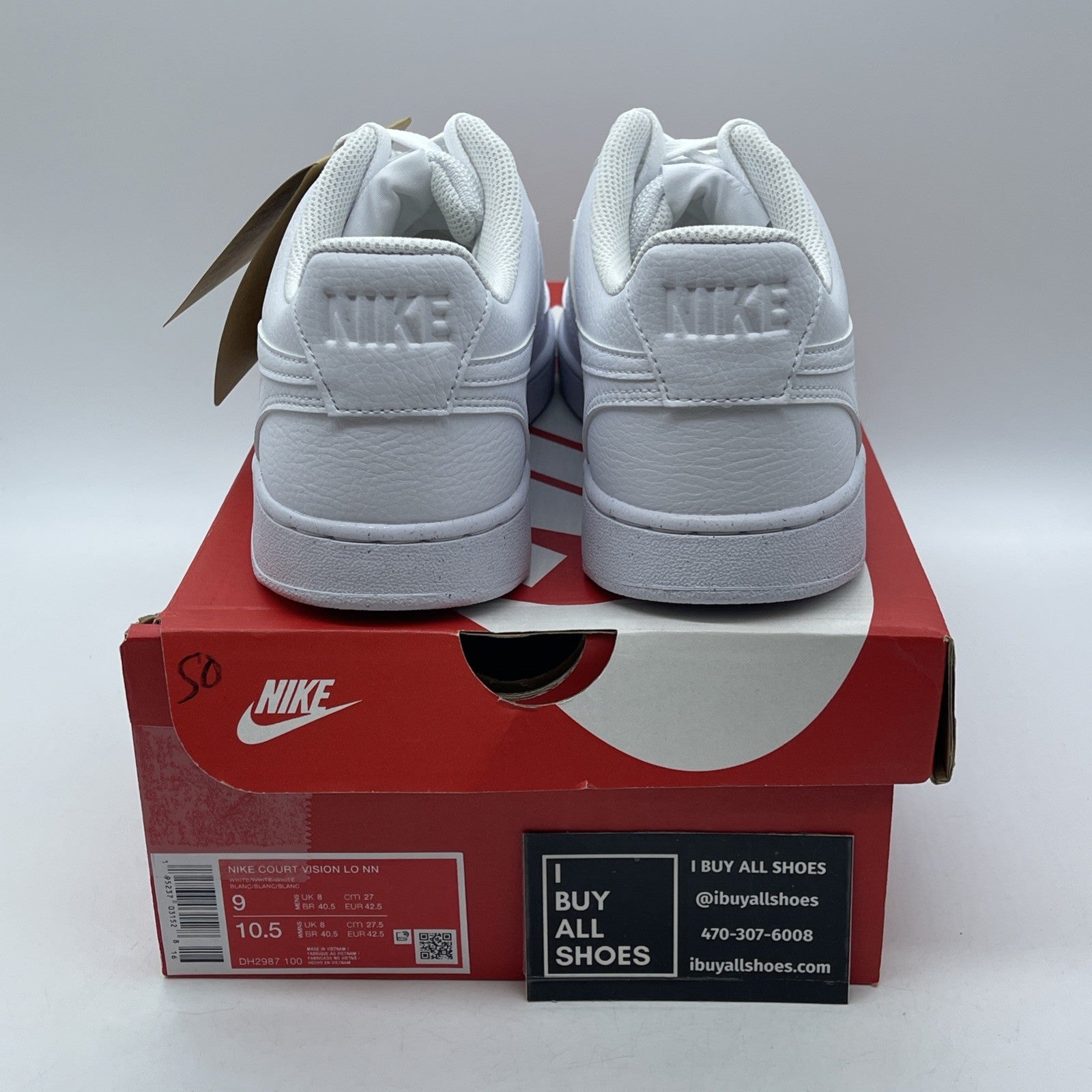 Size 9 - Nike Court Vision Next Nature Low Triple White Leather (DH2987-100)