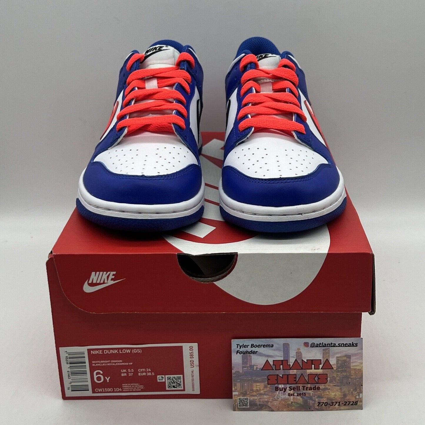 Nike Dunk Low Bright Crimson White Game Royal Blue Shoes Size 6y CW1590-104