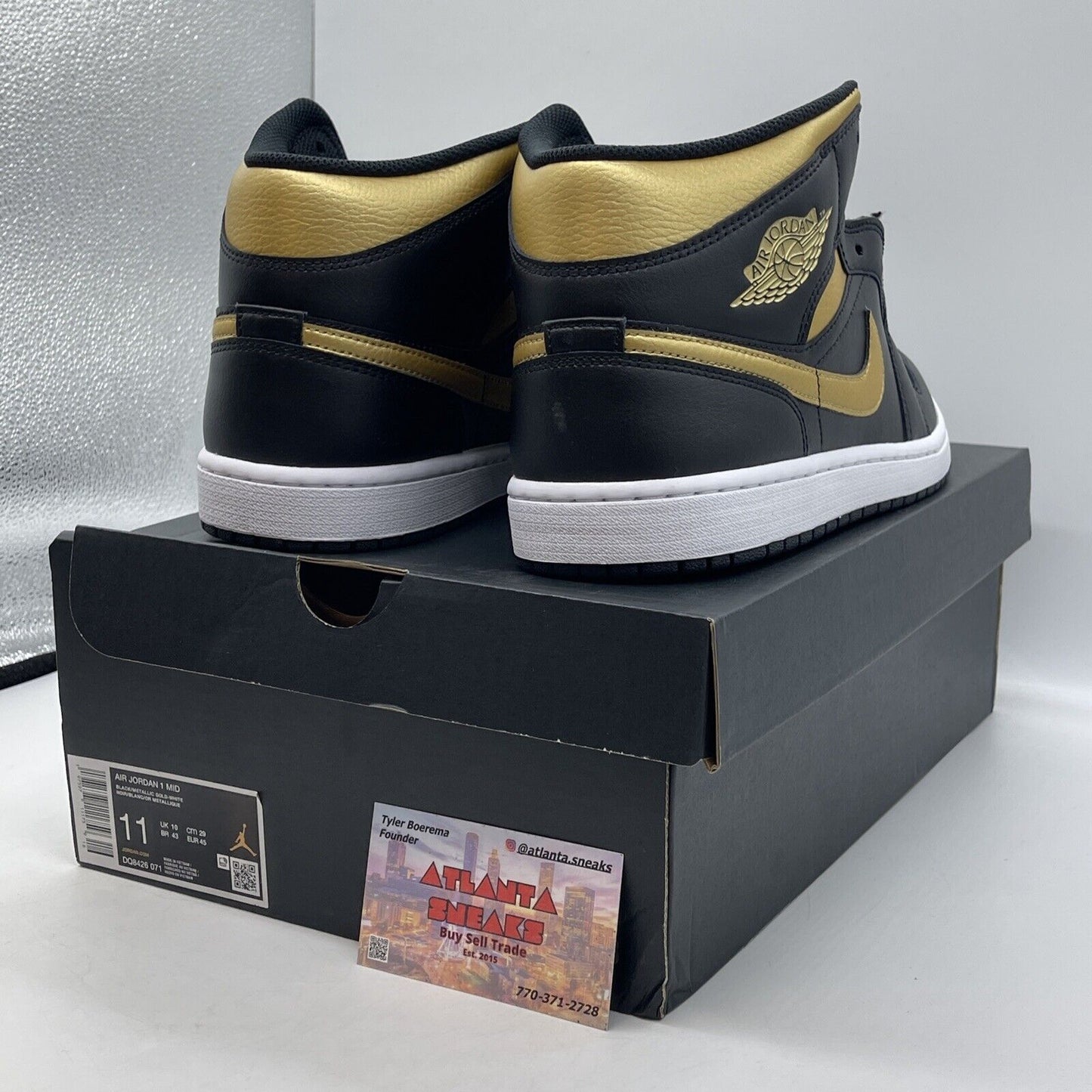 Size 11 - Air Jordan 1 Mid Black Metallic Gold Black Leather (DQ8426-071)