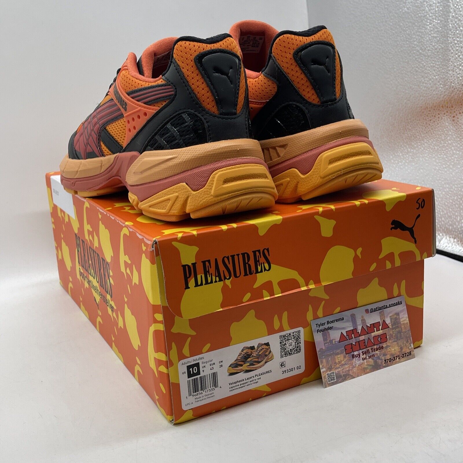 Size 10 - PUMA Pleasures x Velophasis Layers Black Orange Red (393301-02)