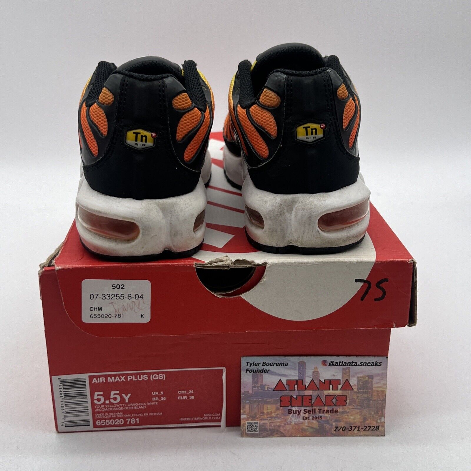 Size 5.5Y - Nike Air Max Plus Sunset (655020-781) Yellow Orange Black