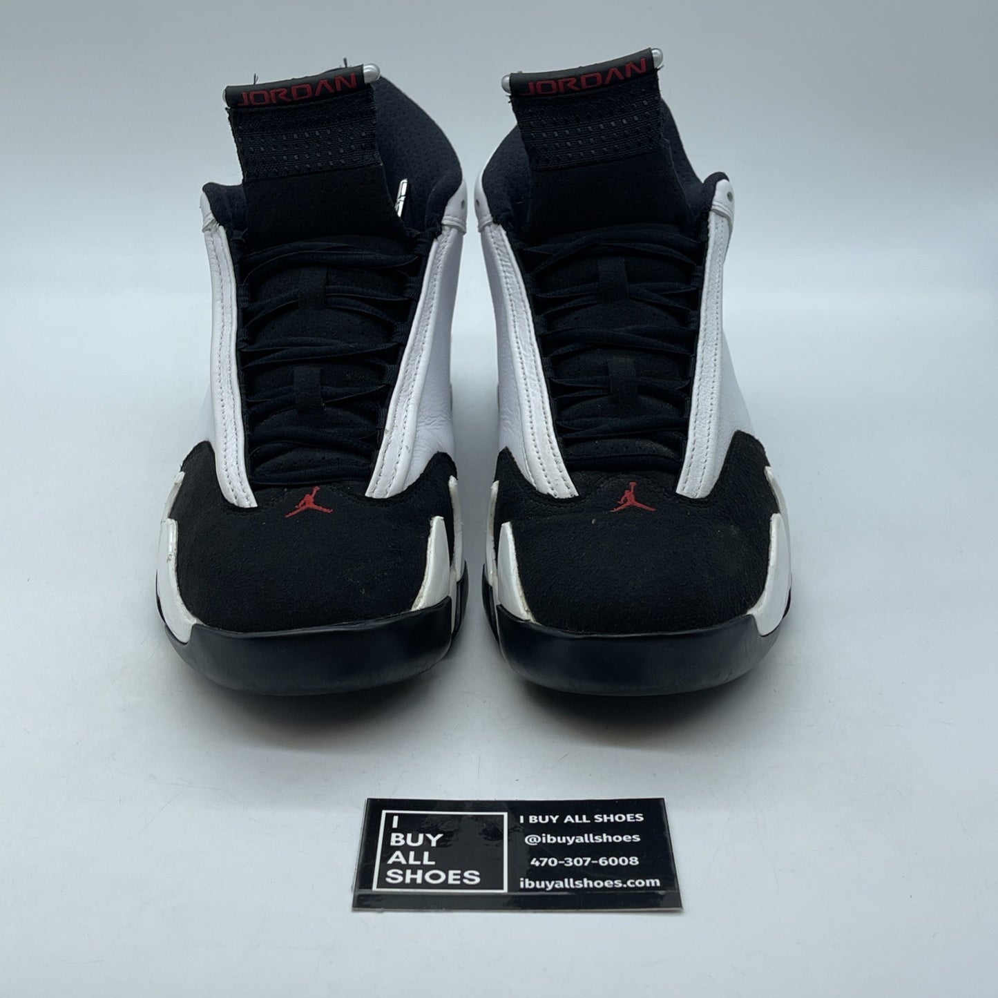 Size 9.5 - Air Jordan 14 Retro 2014 Black Toe White Red Leather (487471-102)