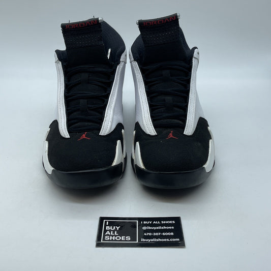 Size 9.5 - Air Jordan 14 Retro 2014 Black Toe White Red Leather (487471-102)