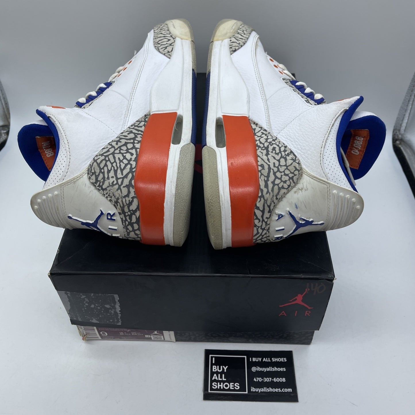 Size 9 - Air Jordan 3 Retro Knicks White Orange Grey Suede Leather (136064-148)