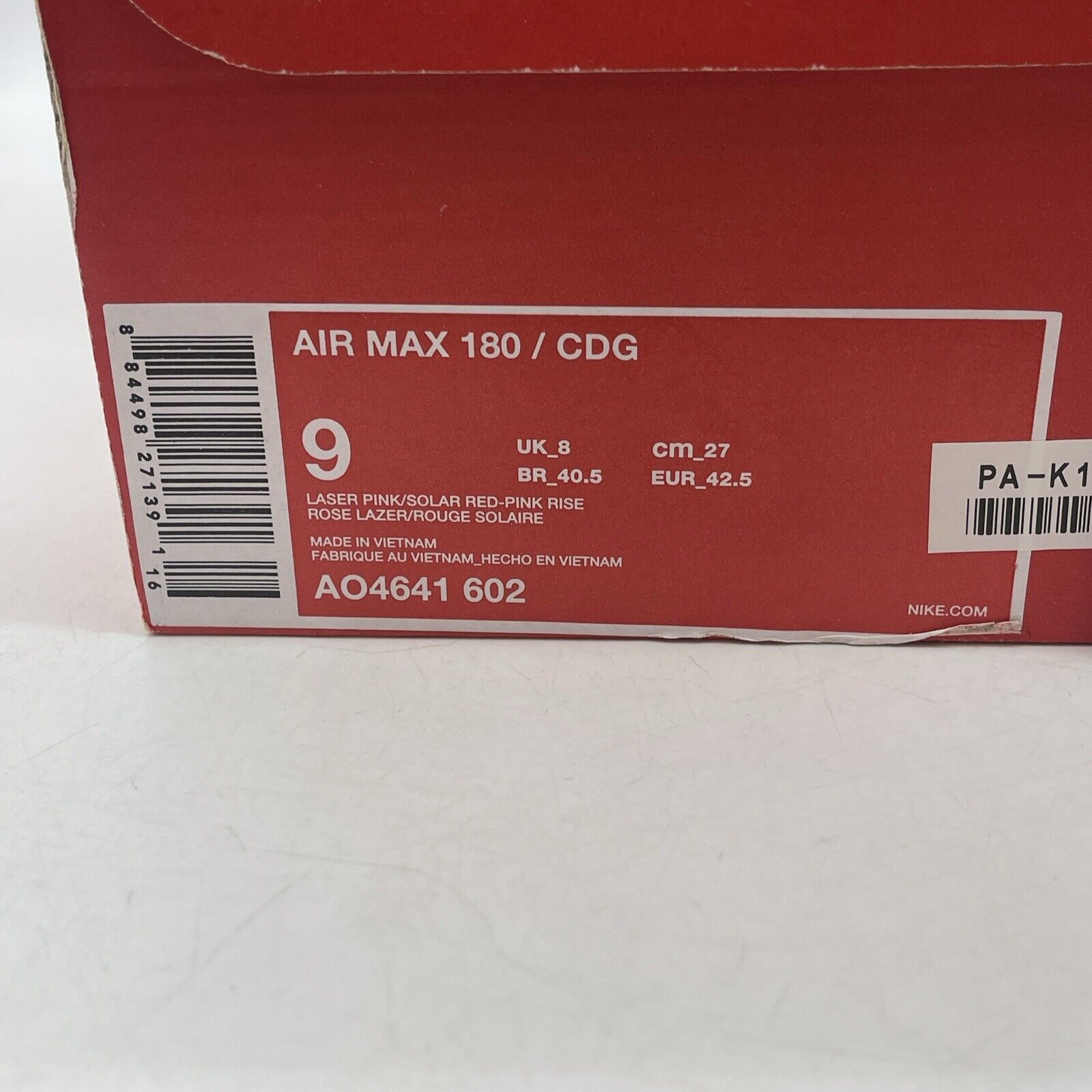 Size 9 - Nike Comme des Garçons x Air Max 180 Triple Pink Suede (AO4641-602)