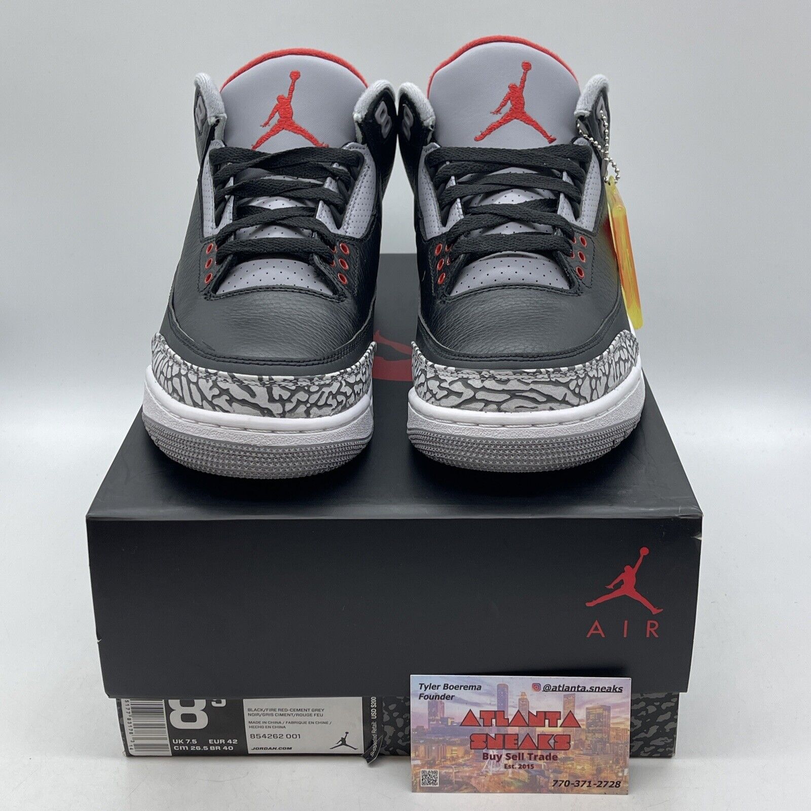 Size 8 - Jordan 3 Retro OG Mid Black Cement Grey White Red Suede (854262-001)