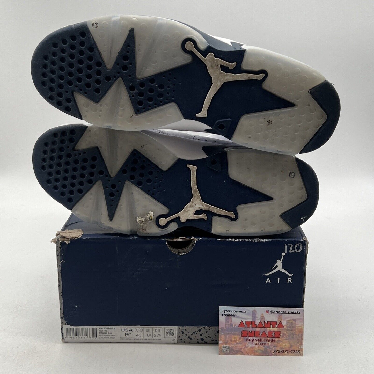 Size 9.5 - Jordan 6 Retro Midnight Navy White Leather (CT8529-141)