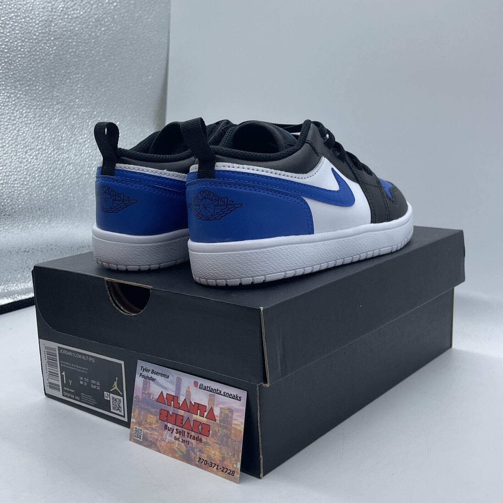Size 1Y - Kid's Jordan 1 Low Alt White Royal Blue-Black-White (DR9748 140)