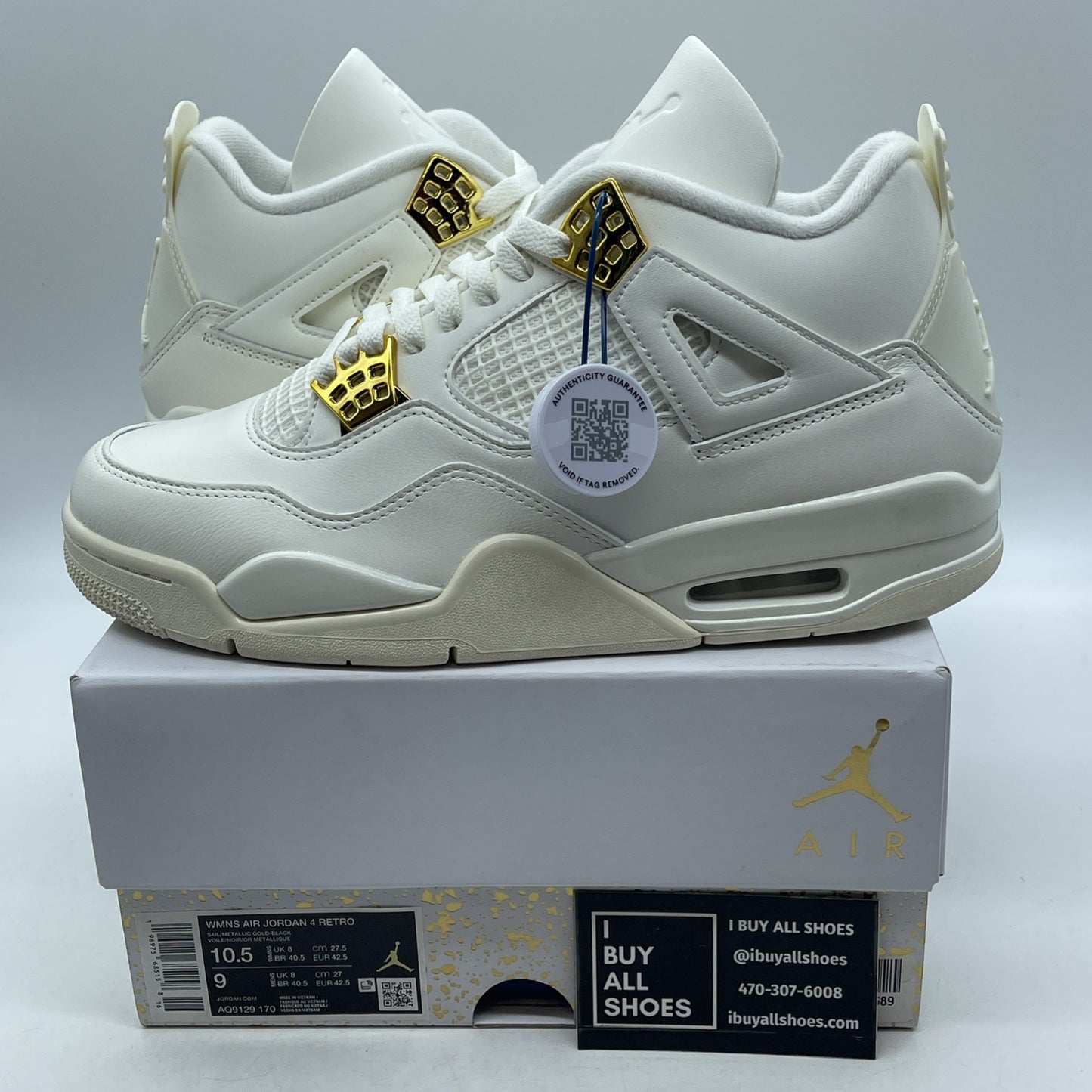 Size 10.5W - Air Jordan 4 Retro Metallic Gold (AQ9129-170)