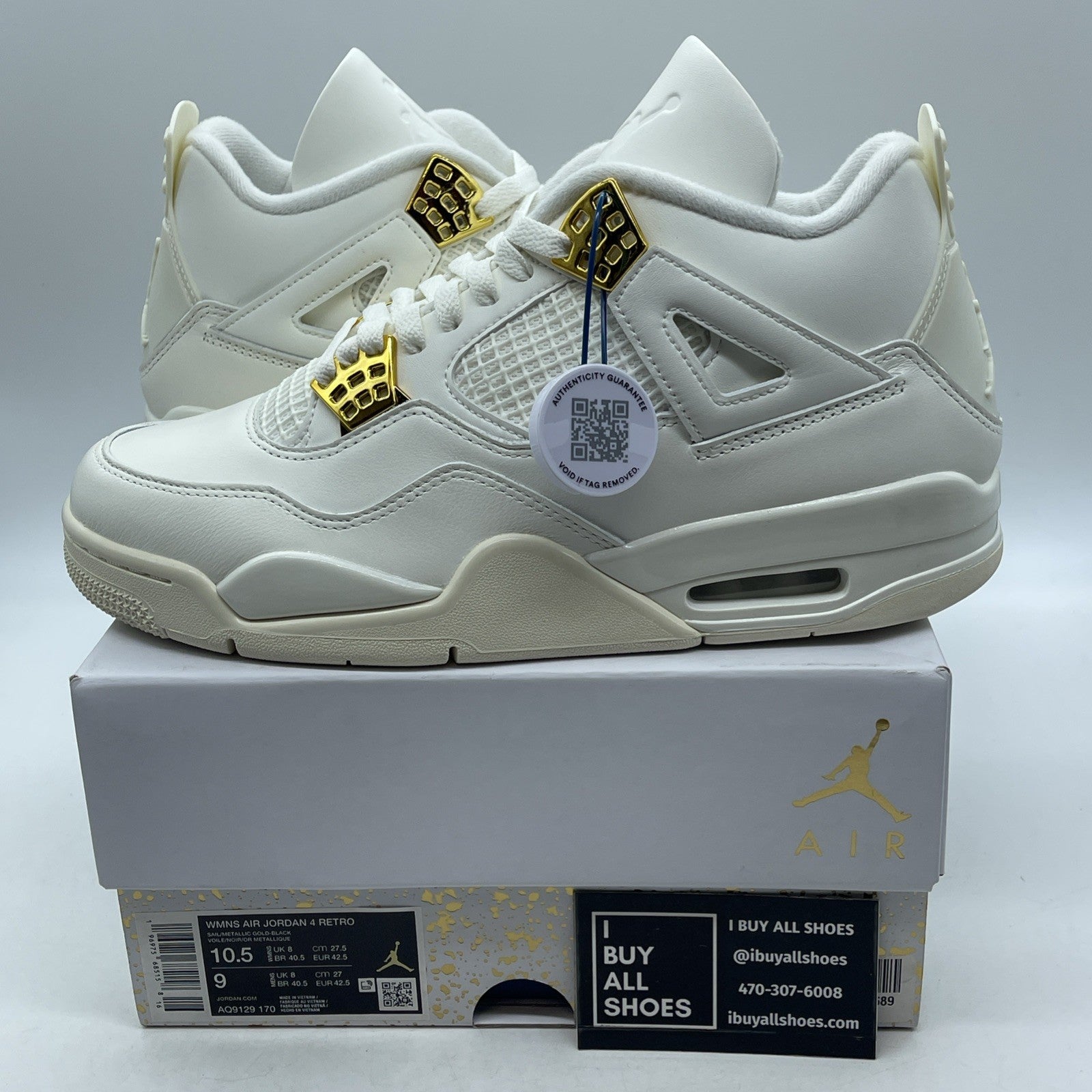 Size 10.5W - Air Jordan 4 Retro Metallic Gold (AQ9129-170)