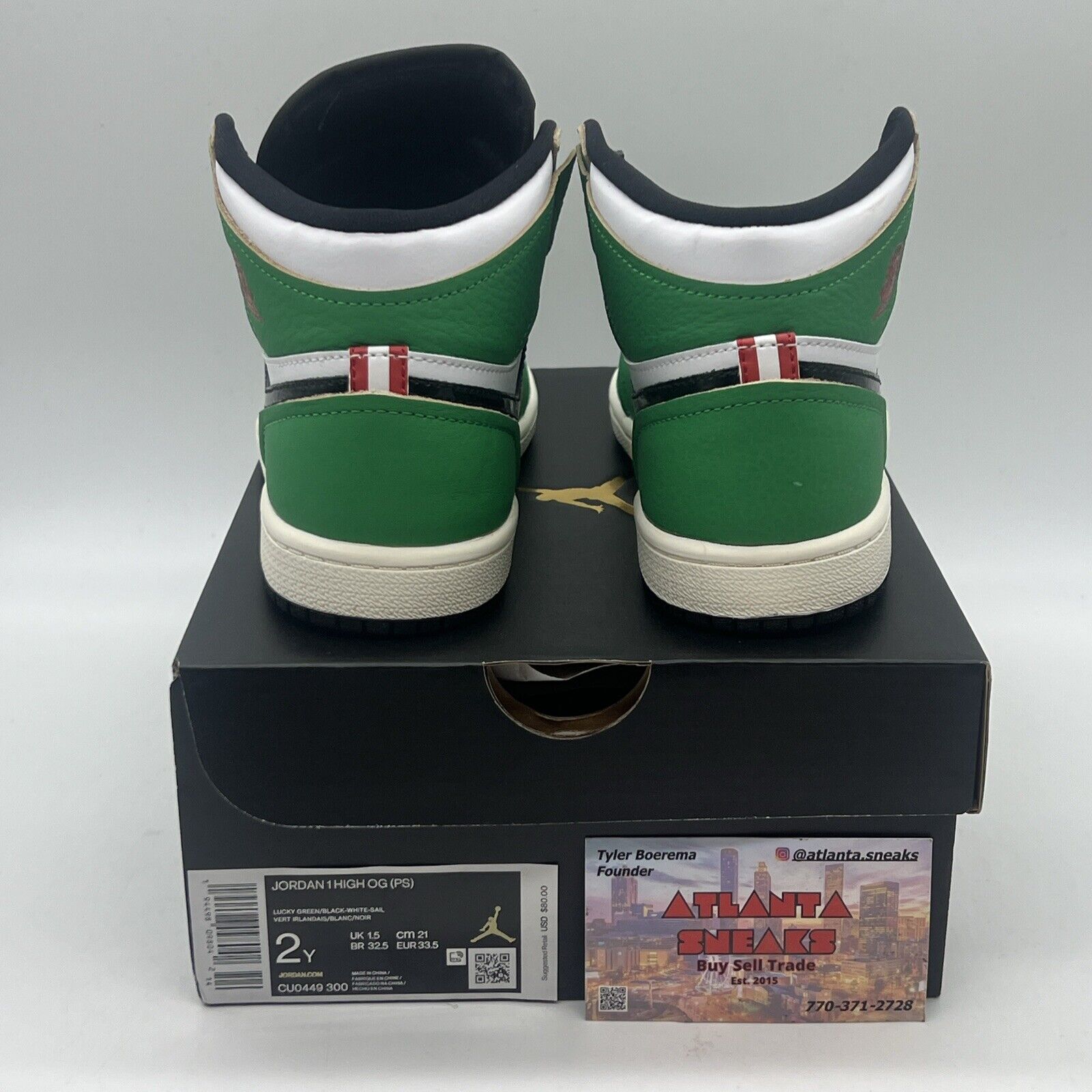 Nike Air Jordan 1 High OG Preschool (PS) Lucky Green SIZE 2Y CU0449-300 Og All