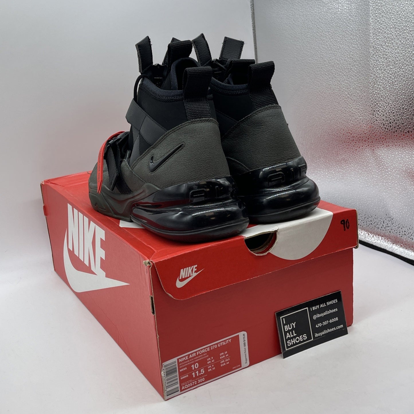 Size 10 - Nike Air Force 270 Utility Style Black Suede Leather (AQ0572-300)