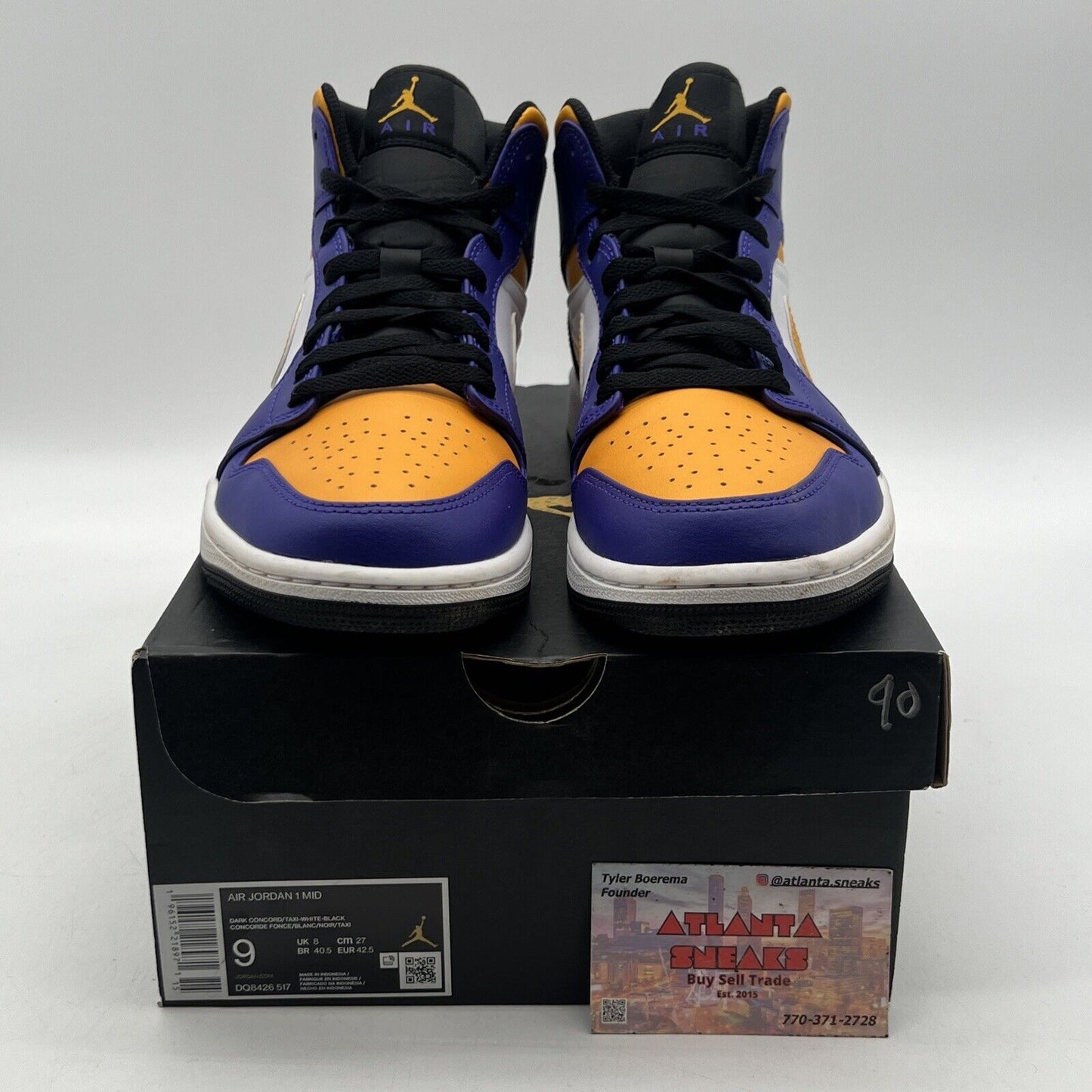 Size 9 - Jordan 1 Mid Lakers Yellow White Purple Leather Black (DQ8526-517)