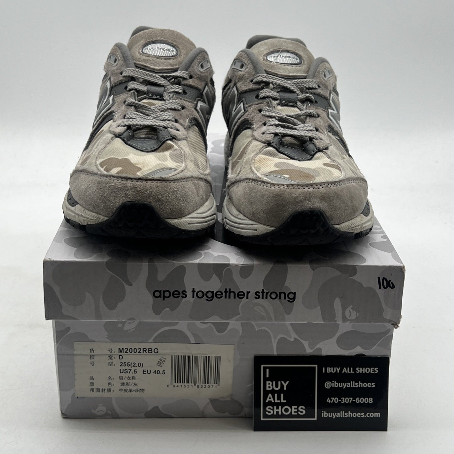 Size 7.5 - New Balance BAPE x 2002R Apes Together Strong - Grey Camo (M2002RGB)