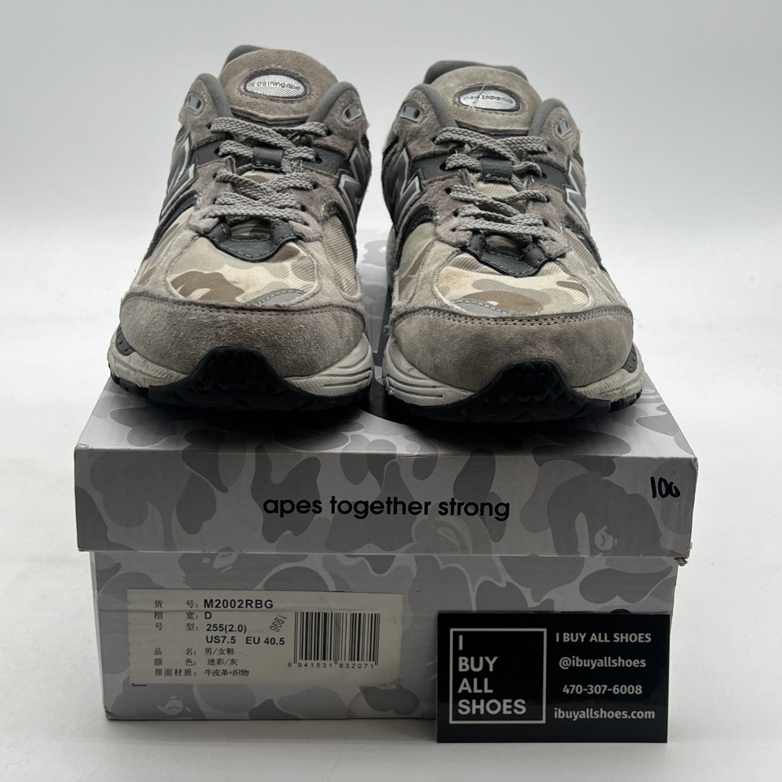Size 7.5 - New Balance BAPE x 2002R Apes Together Strong - Grey Camo (M2002RGB)