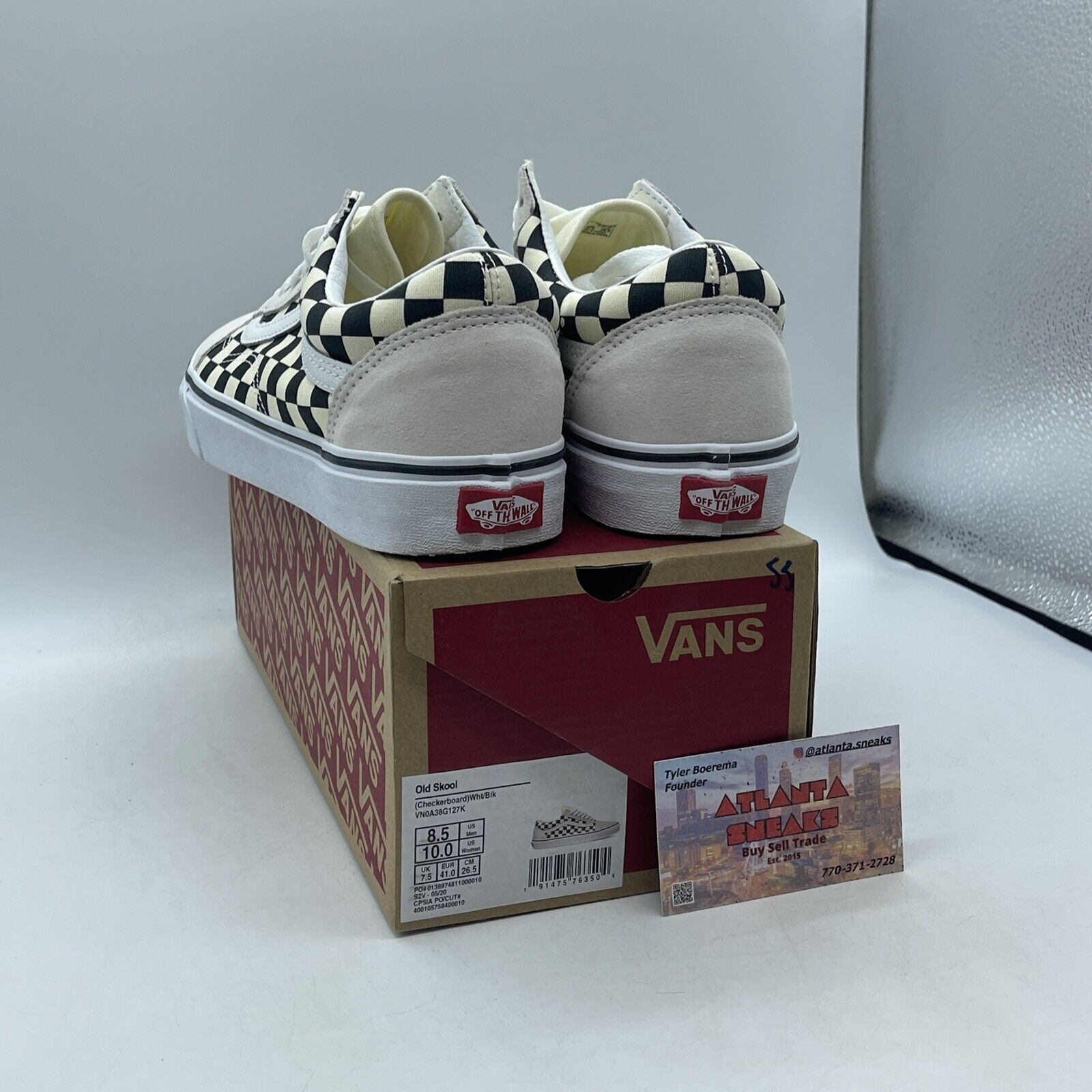 Size 8.5 - VANS Old Skool Checkerboard White Black Suede Leather (VN0A38G127K)