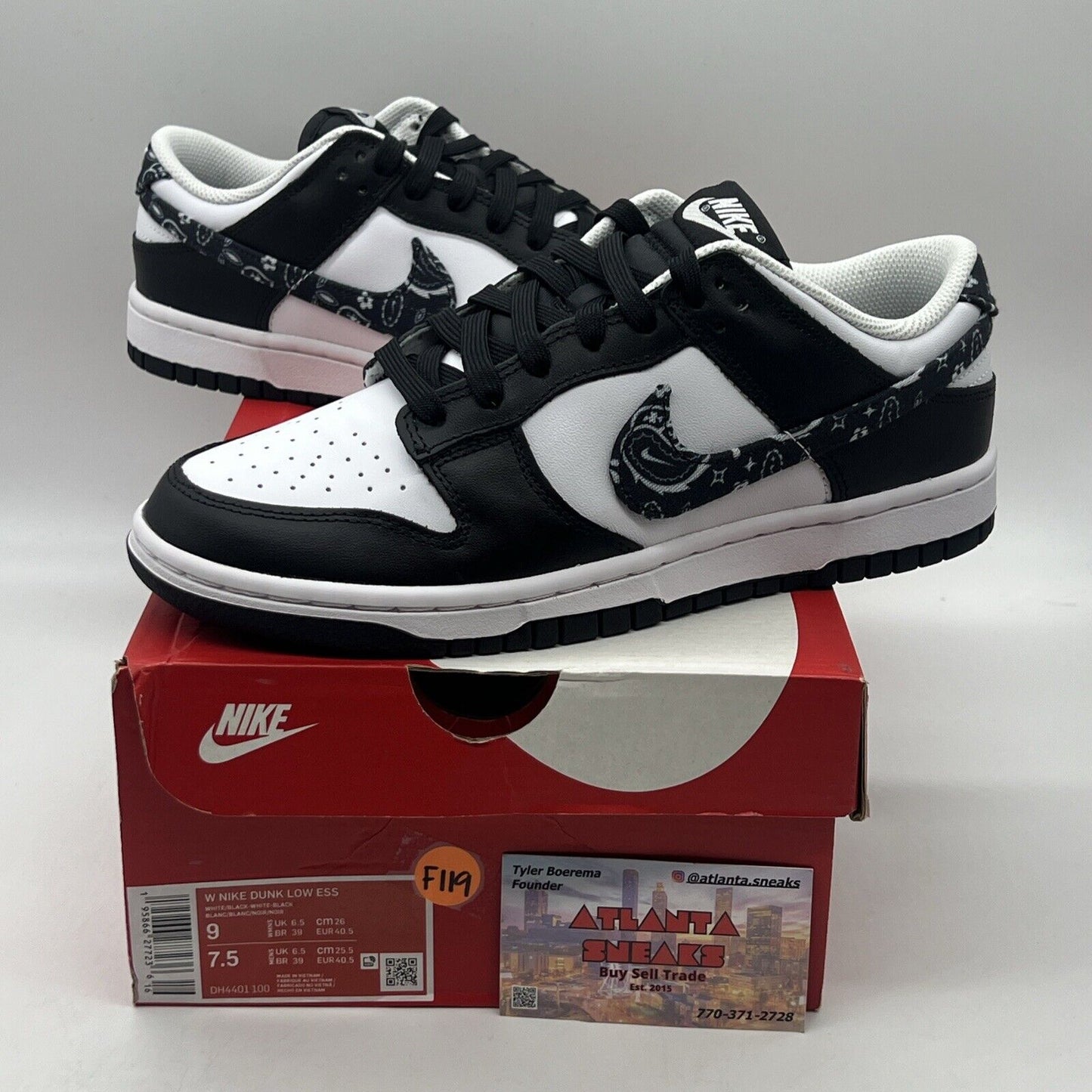 Size 9 - Nike Dunk Low Black Paisley Flower Panda Black White Brand New Og All