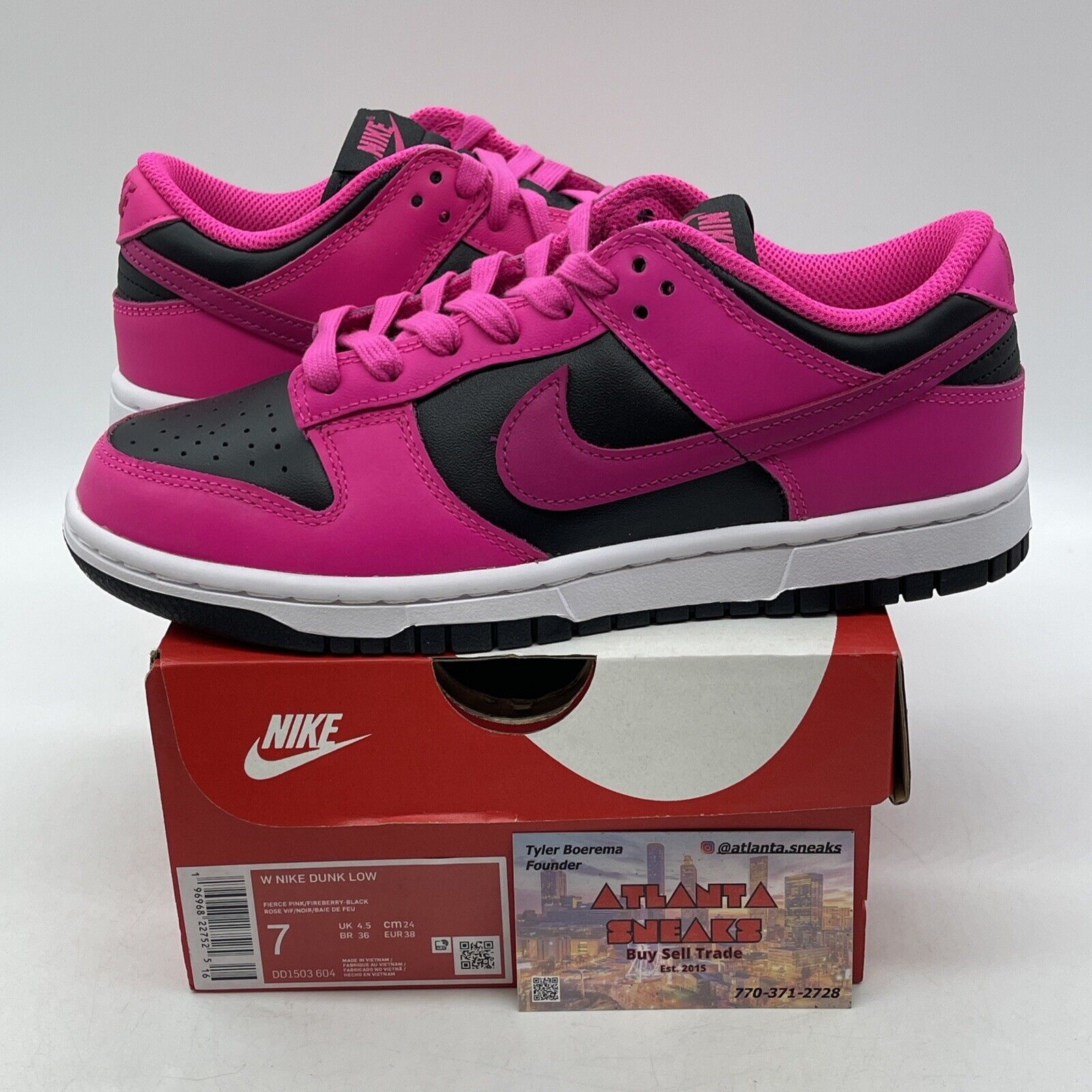 Size 7W - Nike Dunk Low Fierce Pink Black White Leather (DD1503-604)