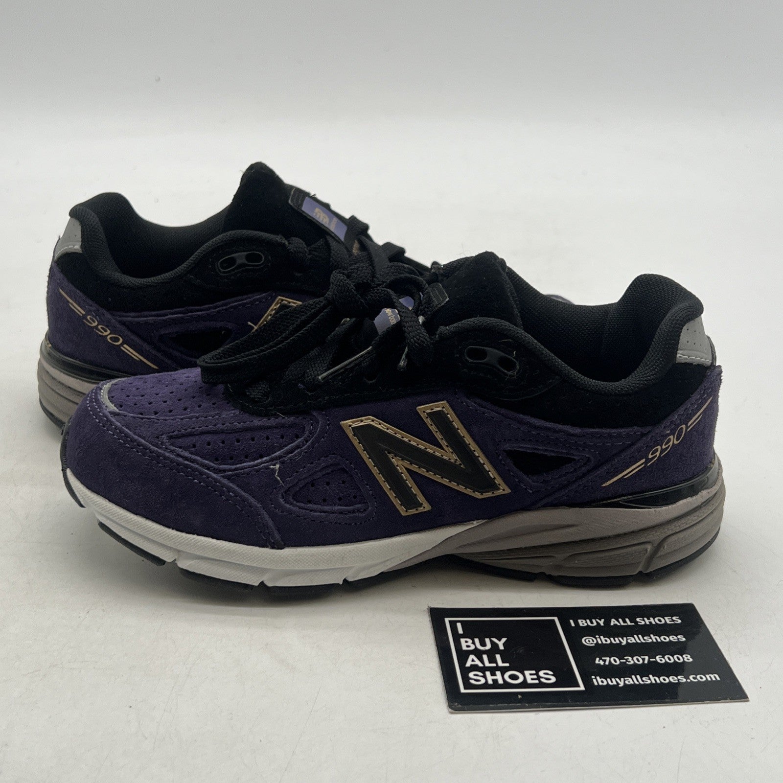 Size 2 - New Balance 990v4 Black/Purple Suede - (KJ990B4G)