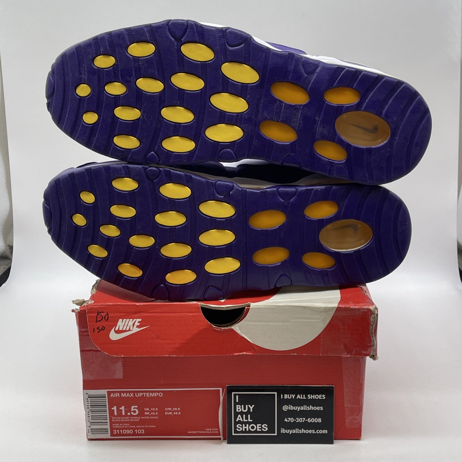 Size 11.5 - Nike Air Max Uptempo Los Angeles Lakers White Purple (311090-103)