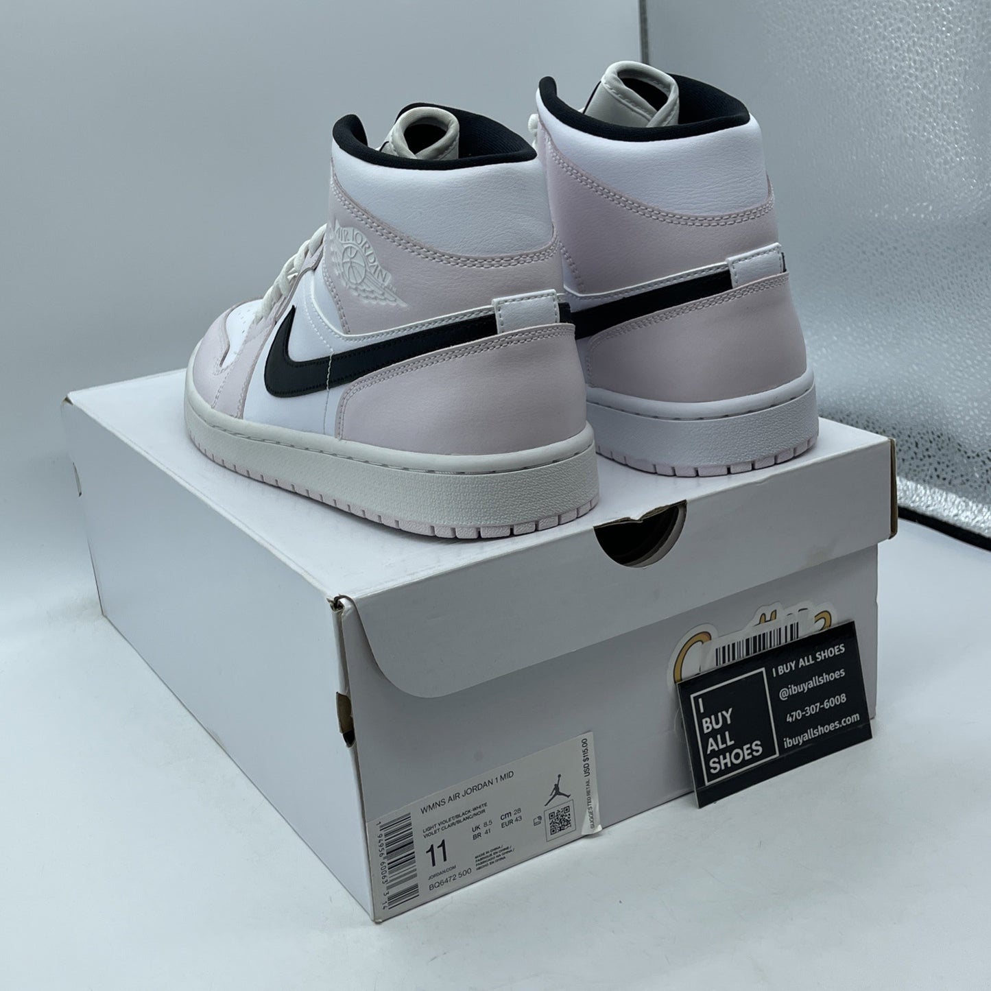 Size 11W - Air Jordan 1 Mid Barely Rose White Black Leather (BQ6472-500)