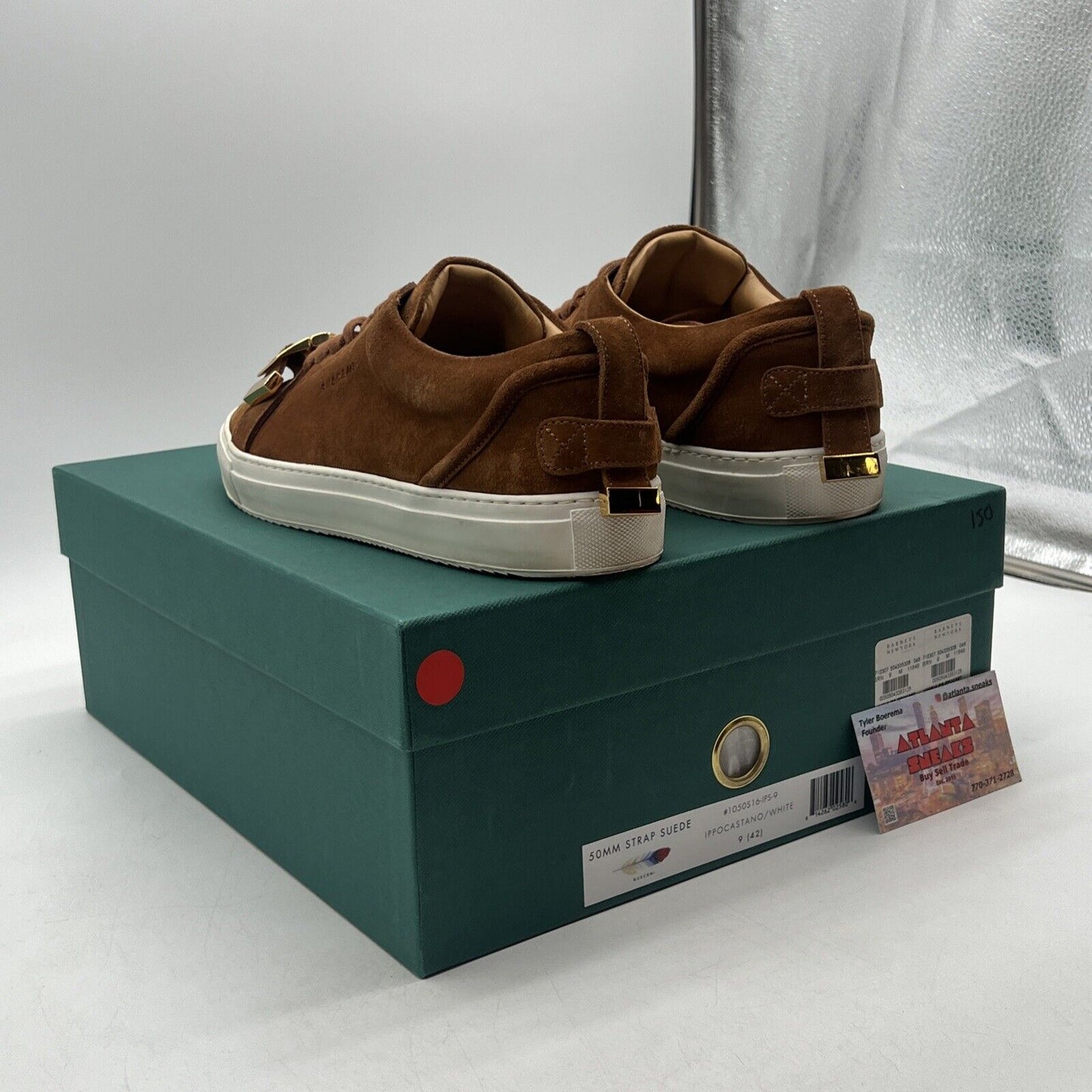 Size 9 - Buscemi Brown Suede Gold Buckle Low Top Sneakers