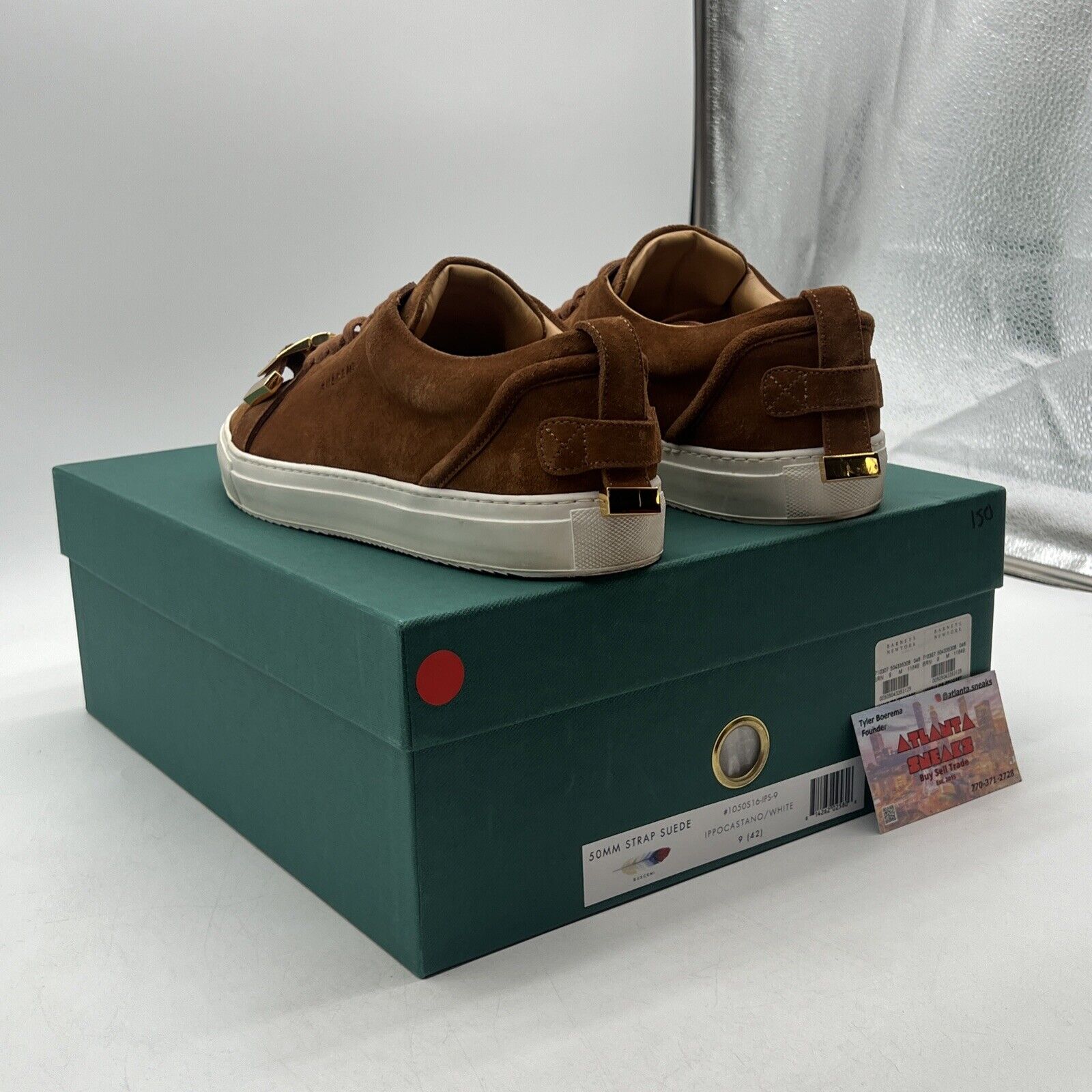 Size 9 - Buscemi Brown Suede Gold Buckle Low Top Sneakers