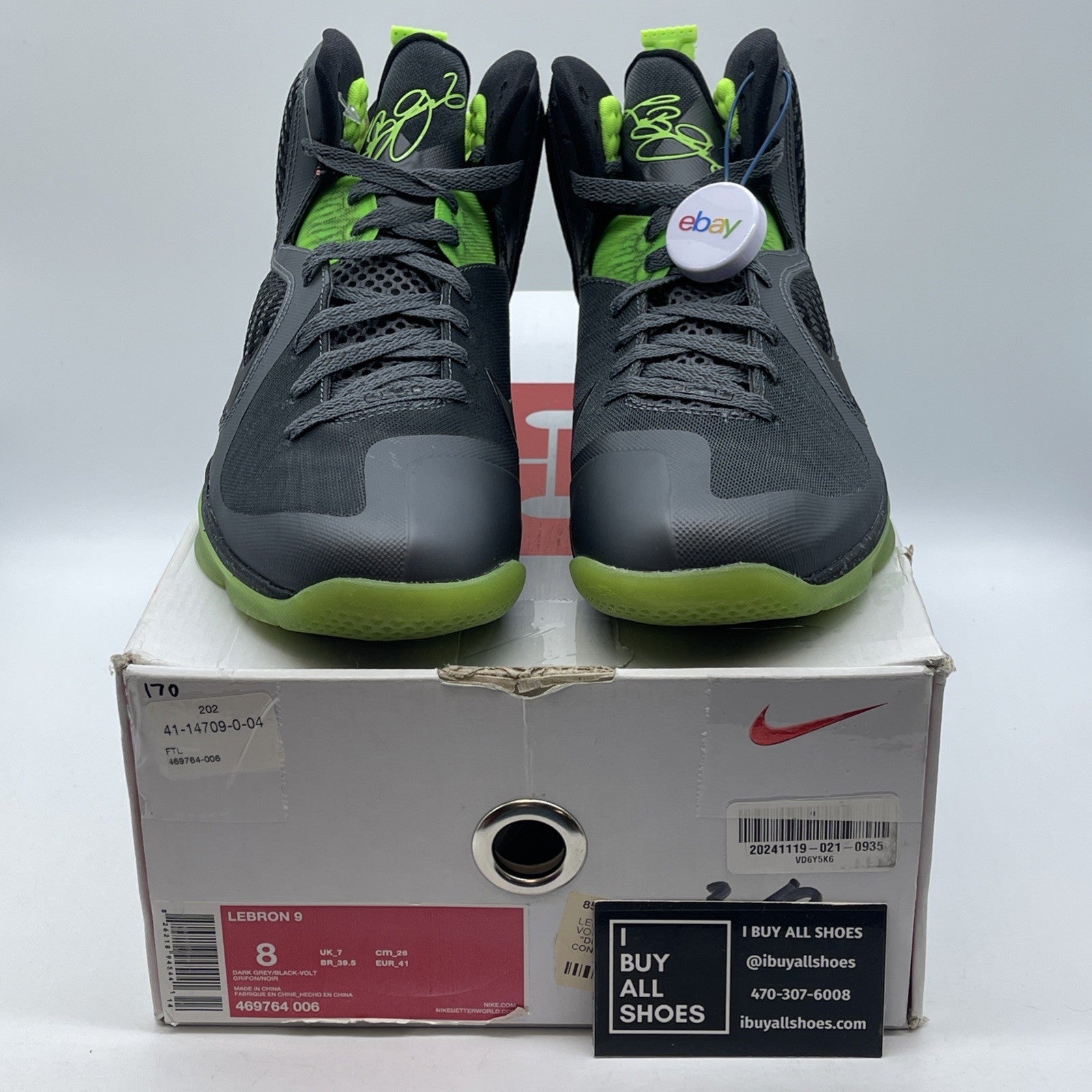 Size 8 - Nike LeBron 9 Dunkman Grey Green Leather (469764-006)