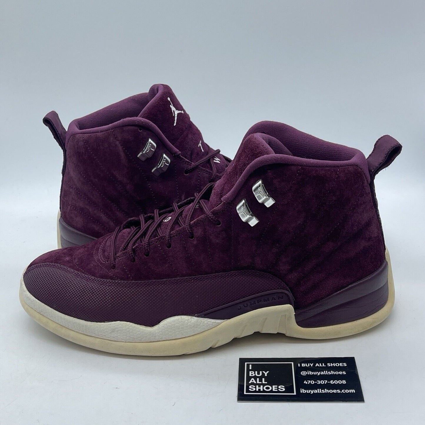 Size 12 - Air Jordan 12 Retro Bordeaux Silver Suede Leather (130690-617)