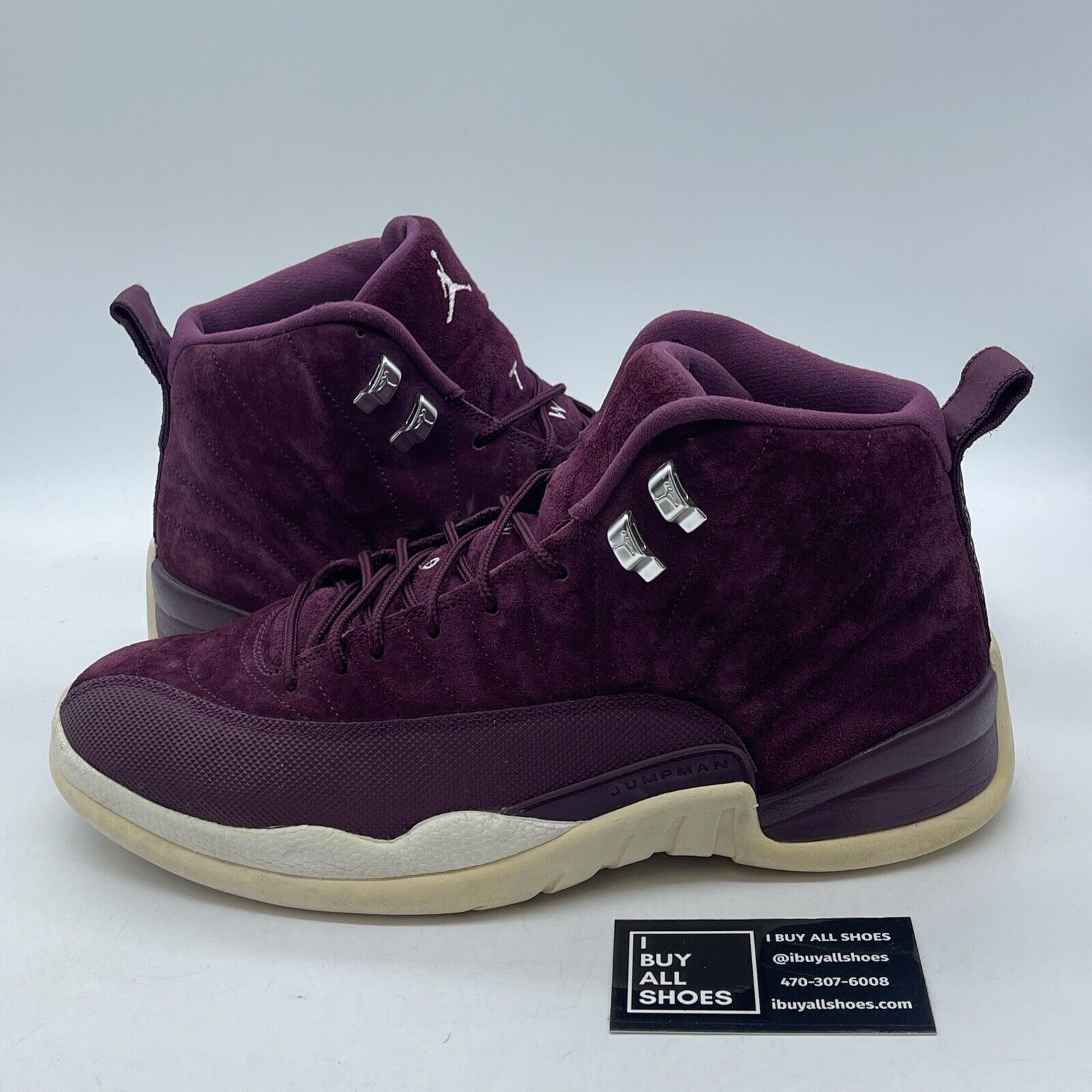 Size 12 - Air Jordan 12 Retro Bordeaux Silver Suede Leather (130690-617)