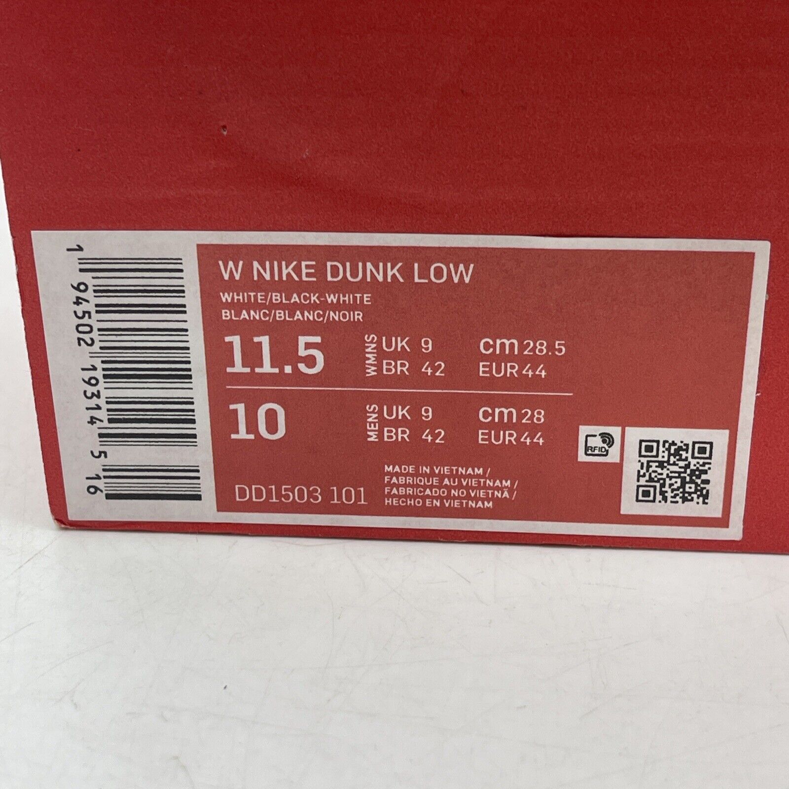 Size 11.5W - Nike Dunk Low Black White Leather (DD1503-101)