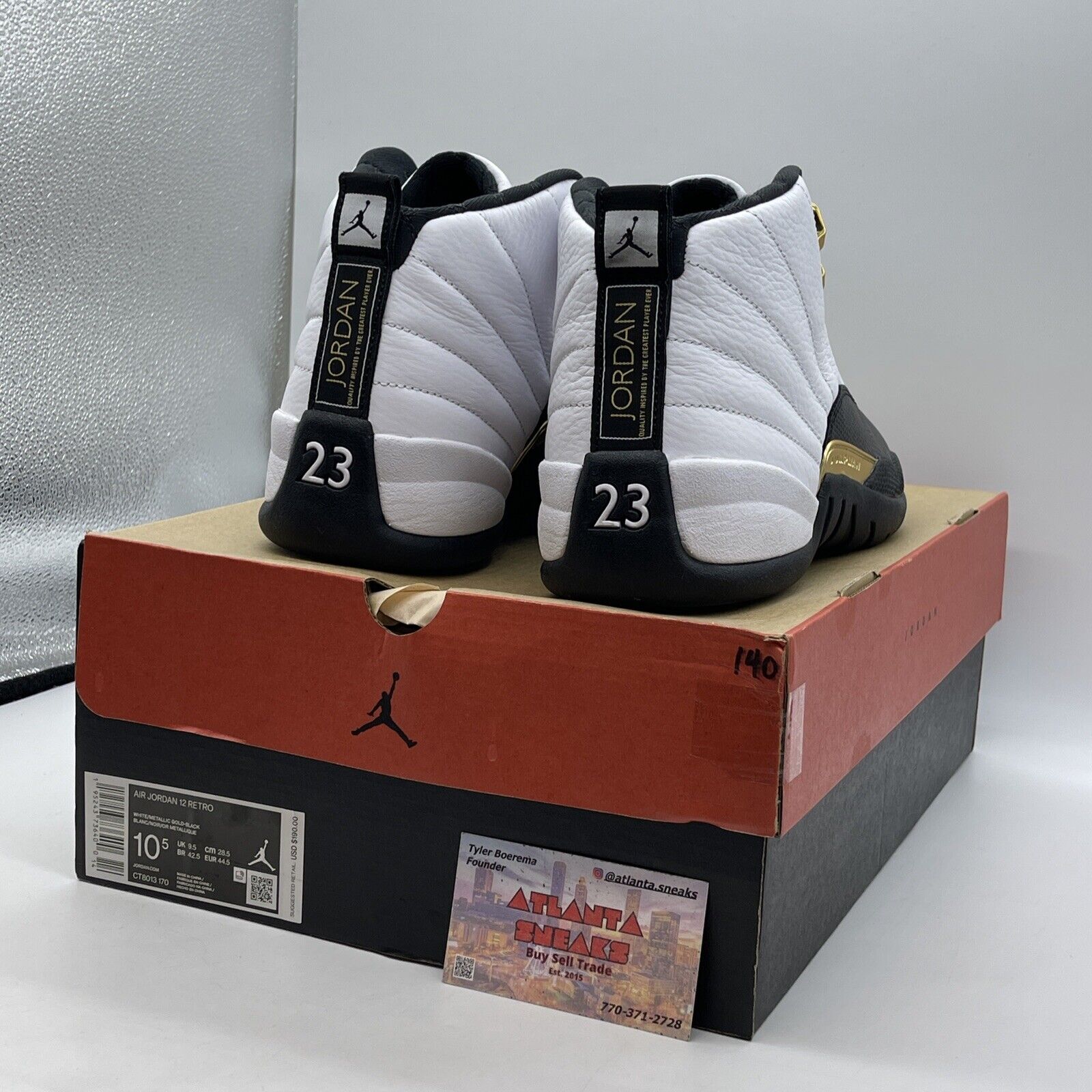 Size 10.5 - Jordan 12 Royalty Gold Black White Leather (CT8013-170)