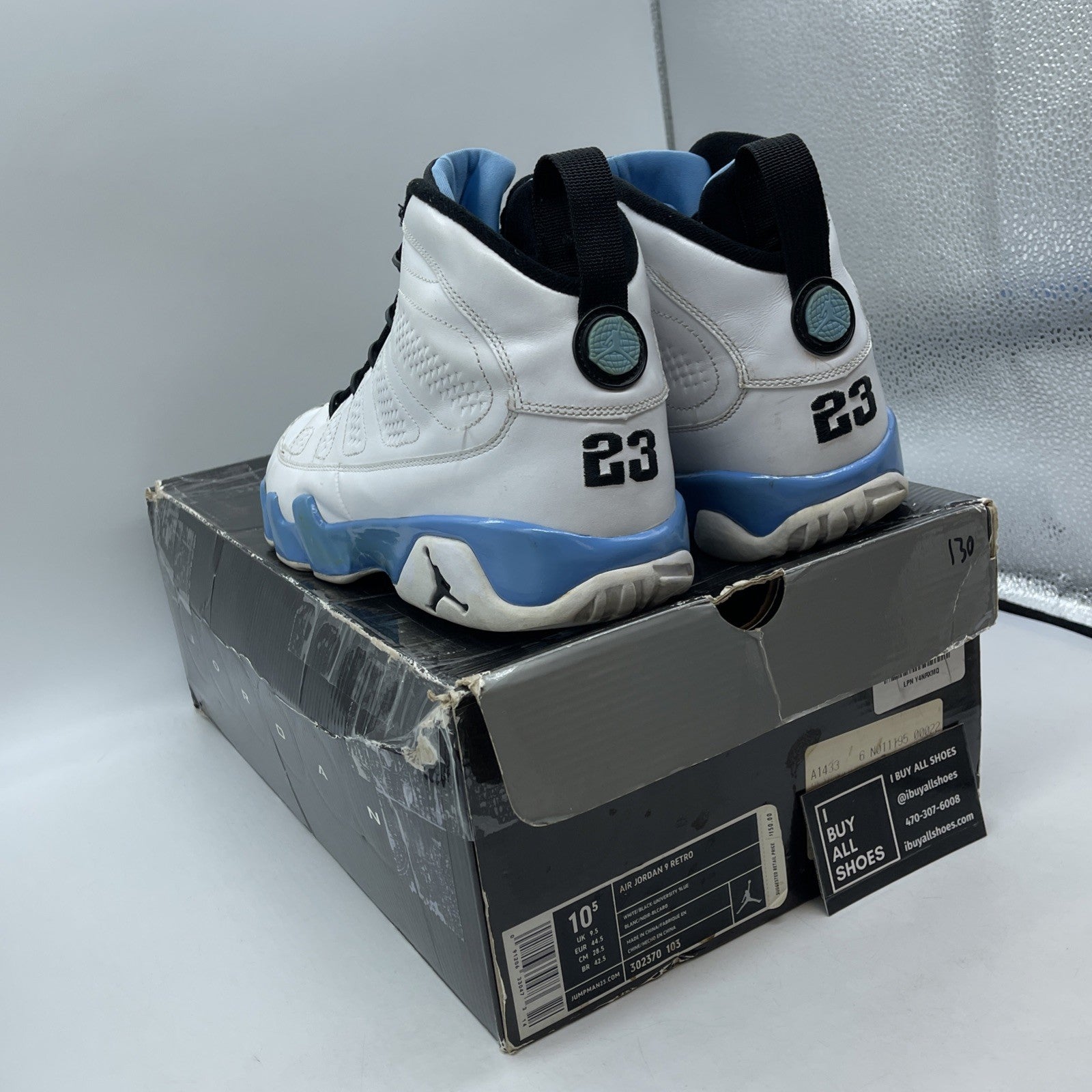 Size 10.5 - Air Jordan 9 Retro 2010 Powder Blue White Leather (302370-103)