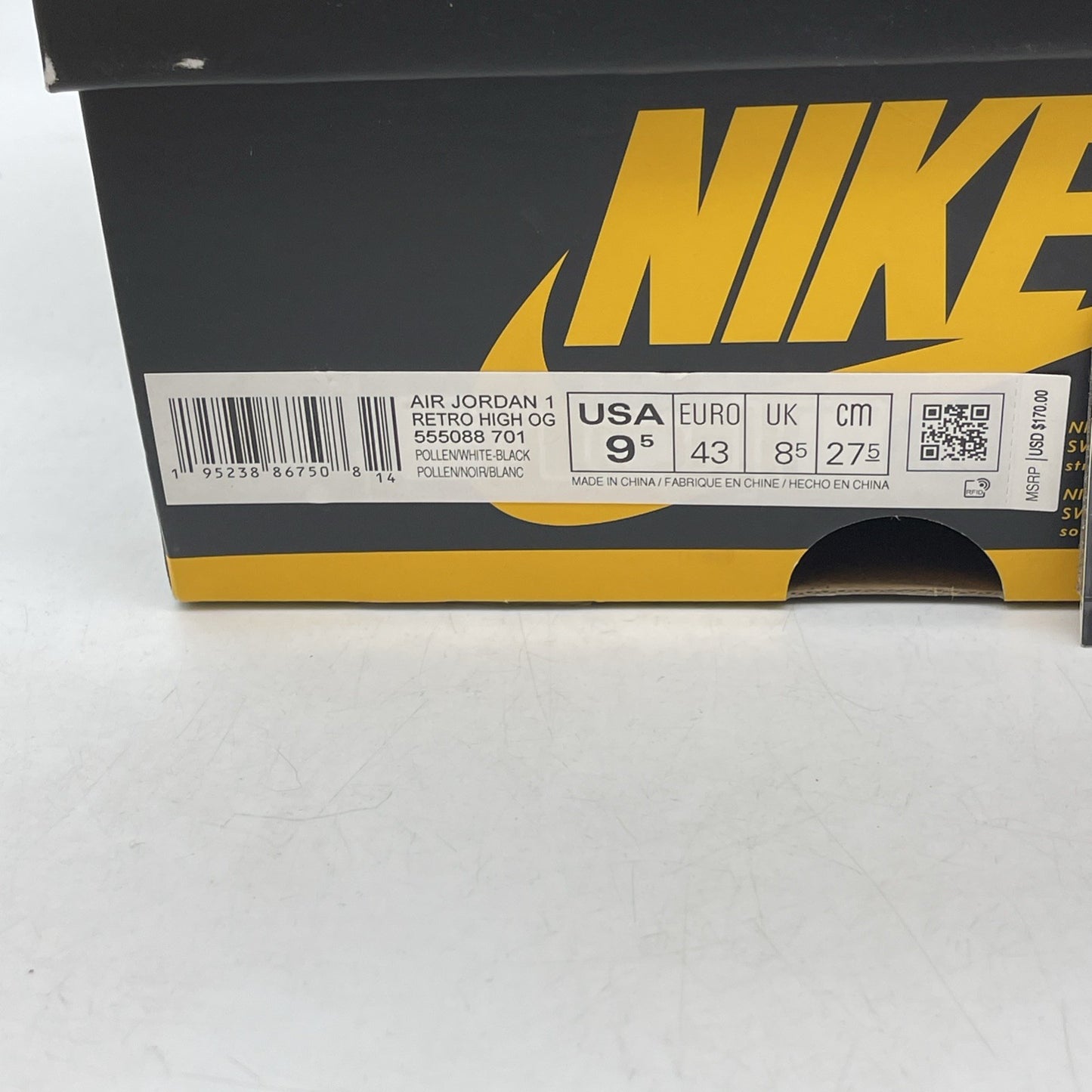 Size 9.5 - Jordan 1 Retro OG High Pollen Yellow Black Leather (555088-701)