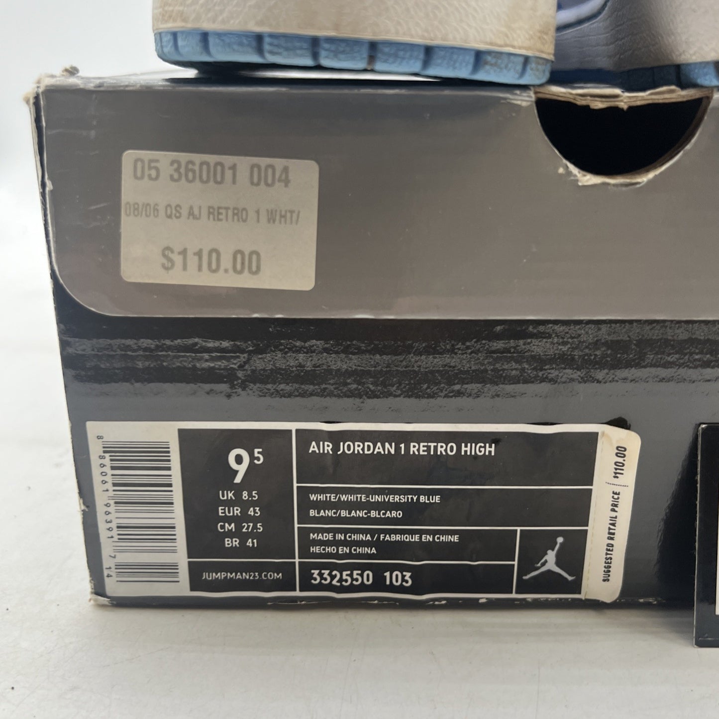 Size 9.5 - Air Jordan 1 Retro High North Carolina (332550-103)