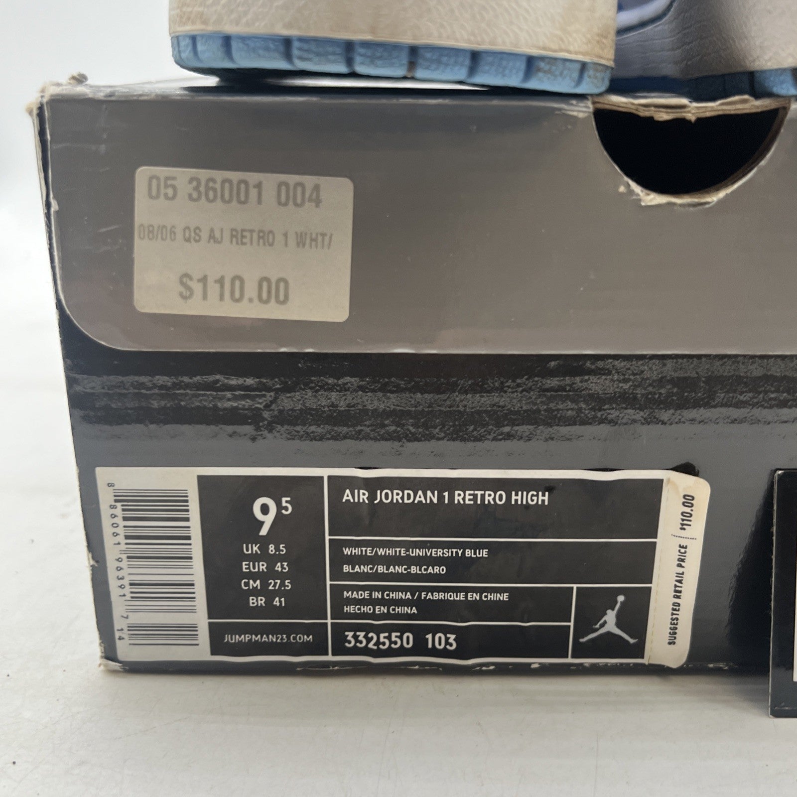 Size 9.5 - Air Jordan 1 Retro High North Carolina (332550-103)