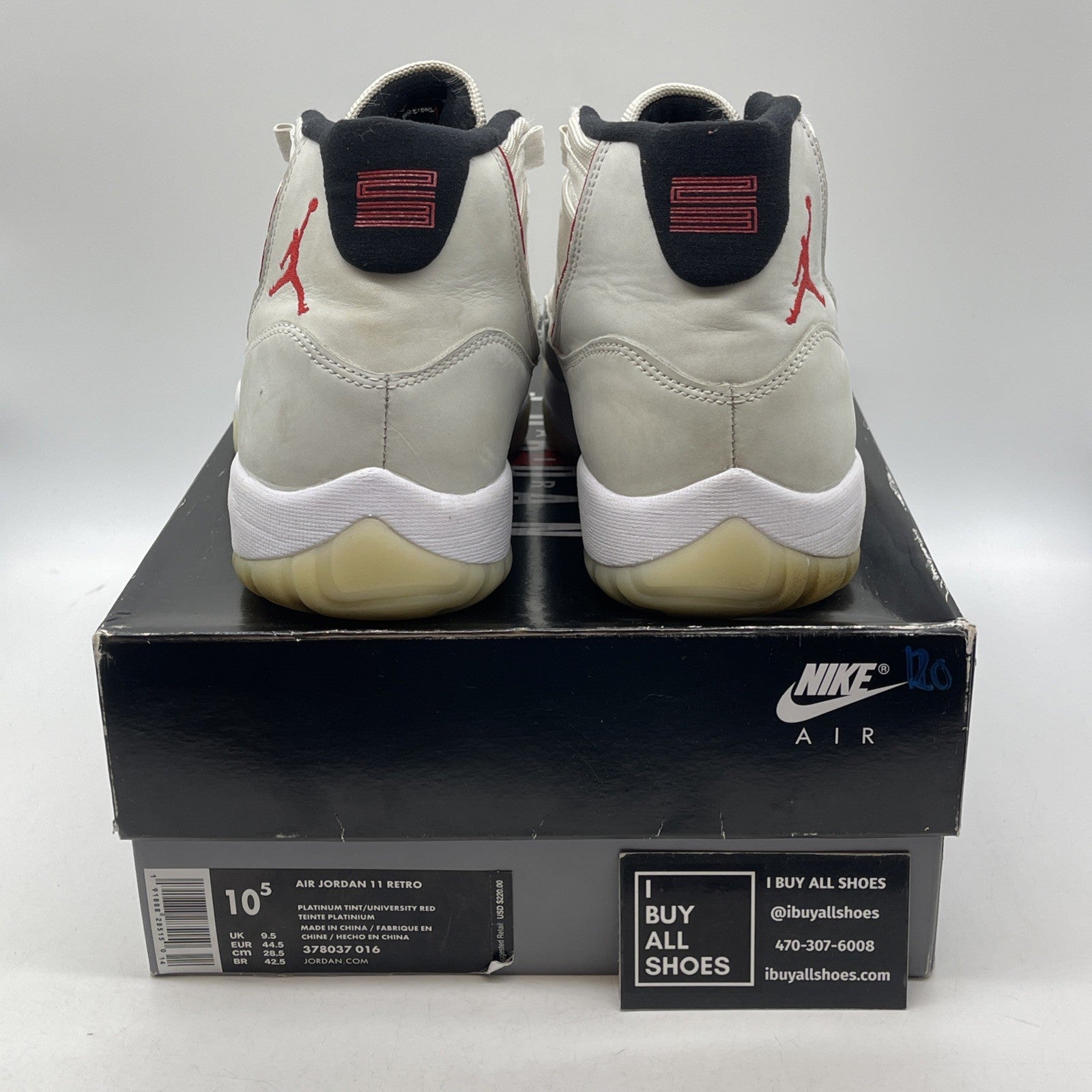 Size 10.5 - Air Jordan 11 Retro Platinum Tint Black Suede (378037-016)