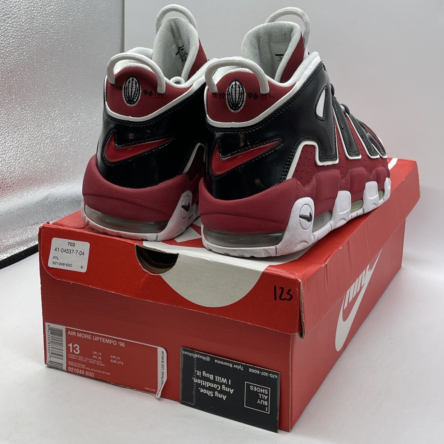 Size 13 - Nike Air More Uptempo Bulls 2017 Red Black Suede Leather (921948-600)
