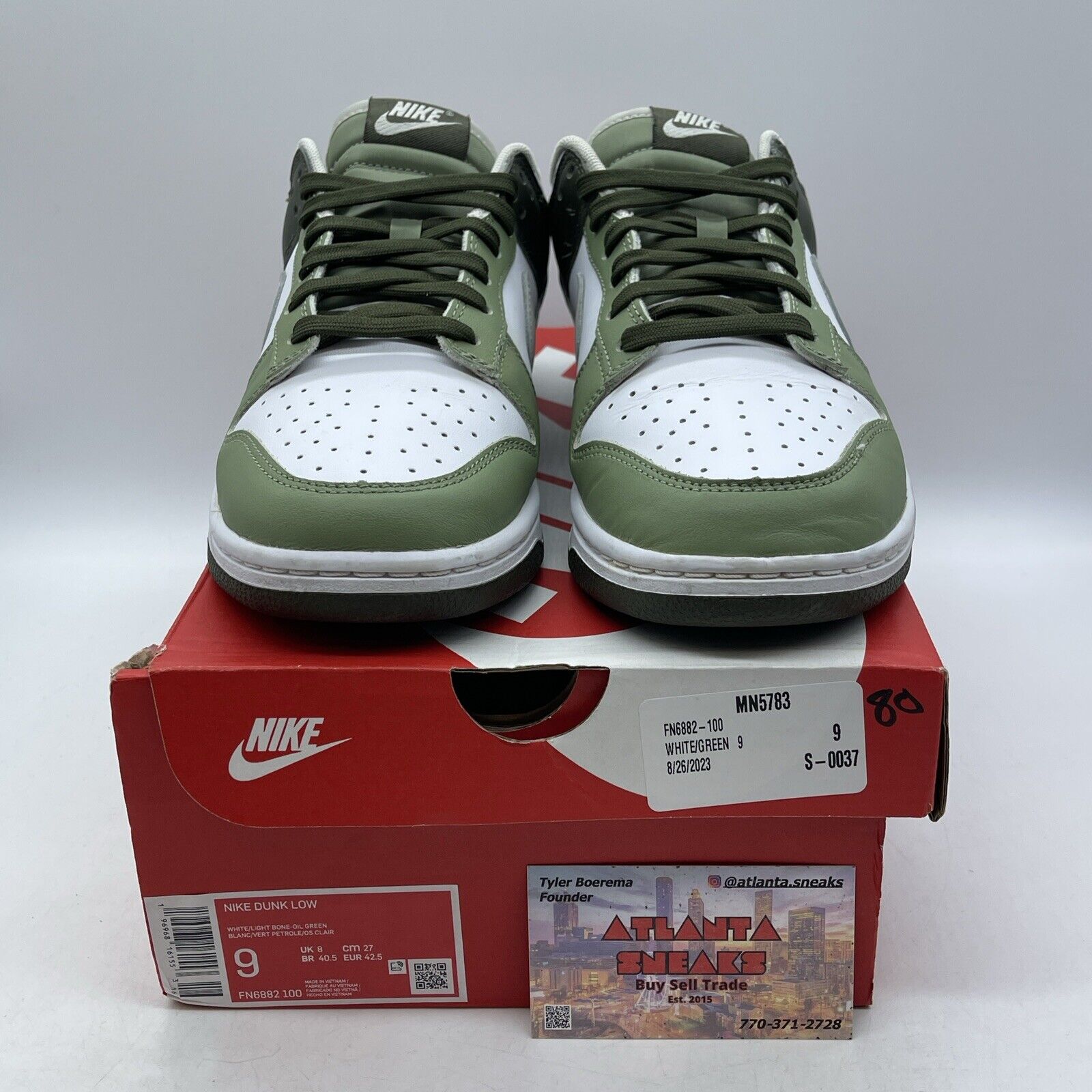 Size 9 - Nike Dunk Low Oil Green Grey White Leather (FN6882-100)