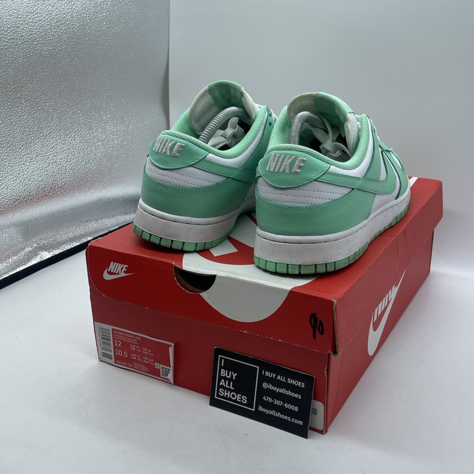 Size 12W - Nike Dunk Low Green Glow Blue White Leather (DD1503-105)