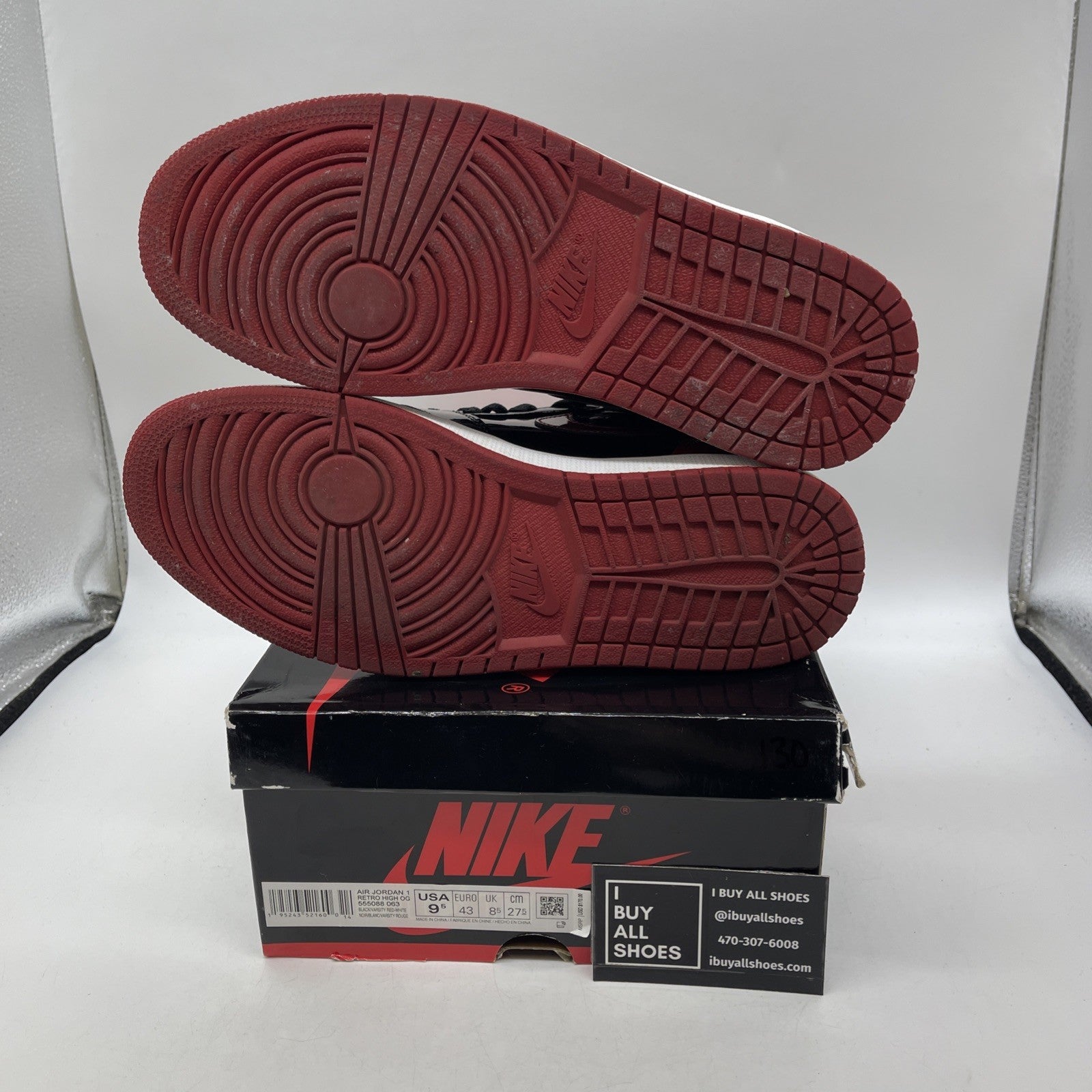 Size 9.5 - Air Jordan 1 Retro OG High Patent Bred (555088-063)