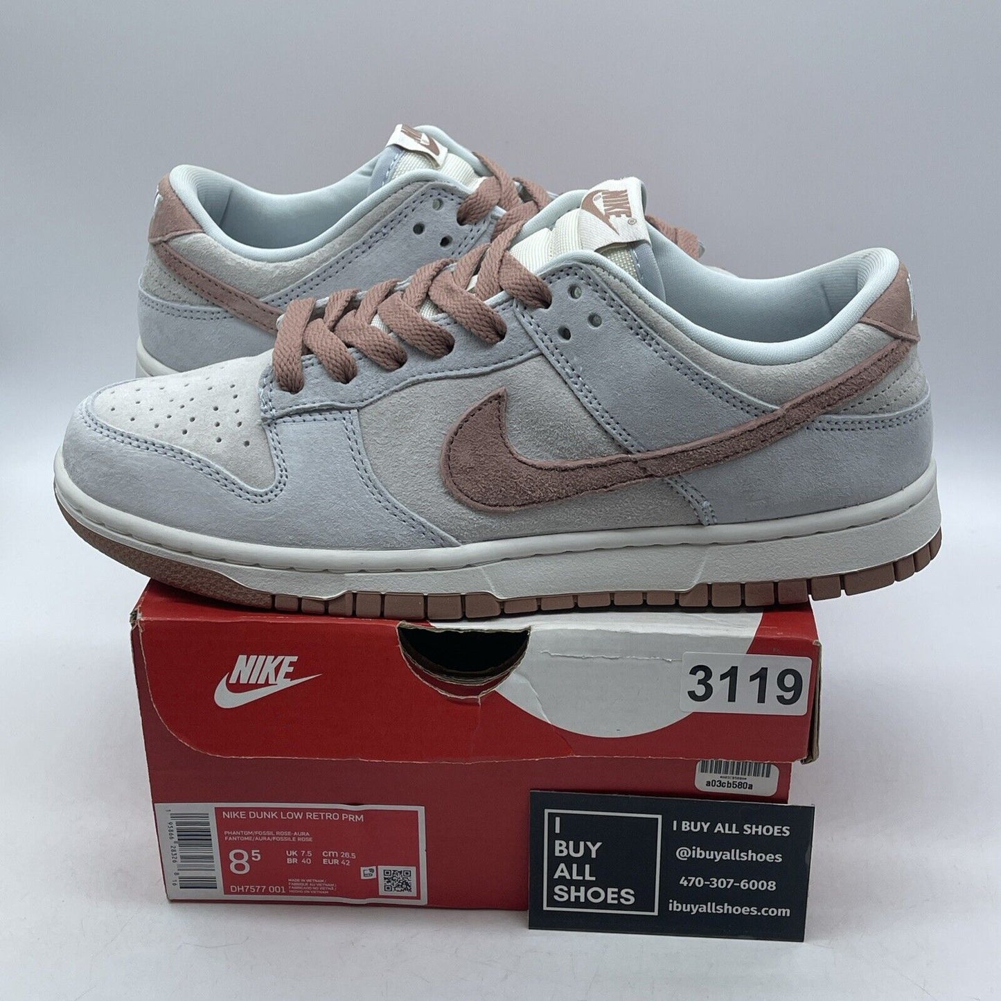 Size 8.5 - Nike Dunk Premium Low Fossil Rose Pink Blue Suede (DH7577-001)