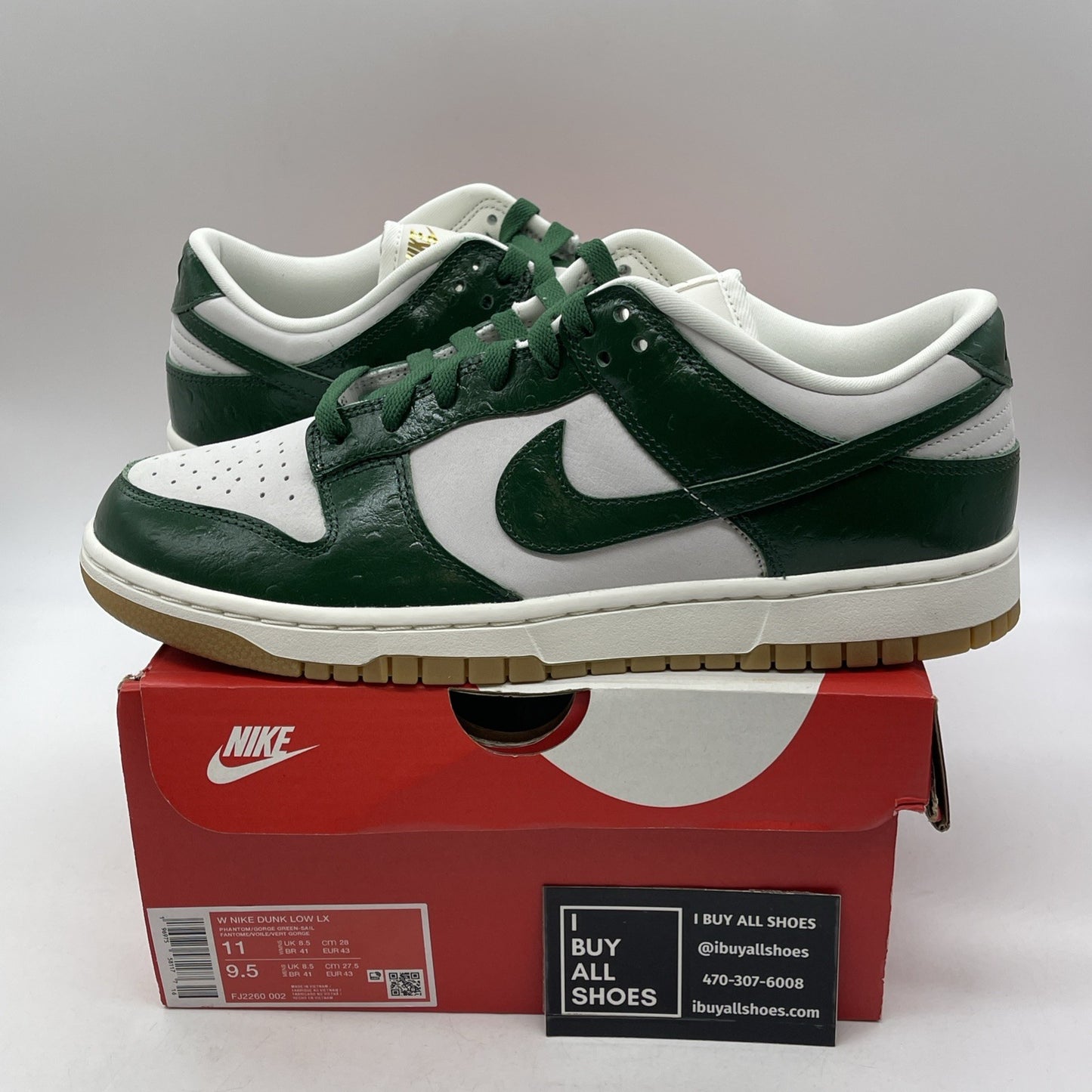 Size 11W - Nike Dunk Low Lx Gorge Green Ostrich Leather  (FJ2260-002)