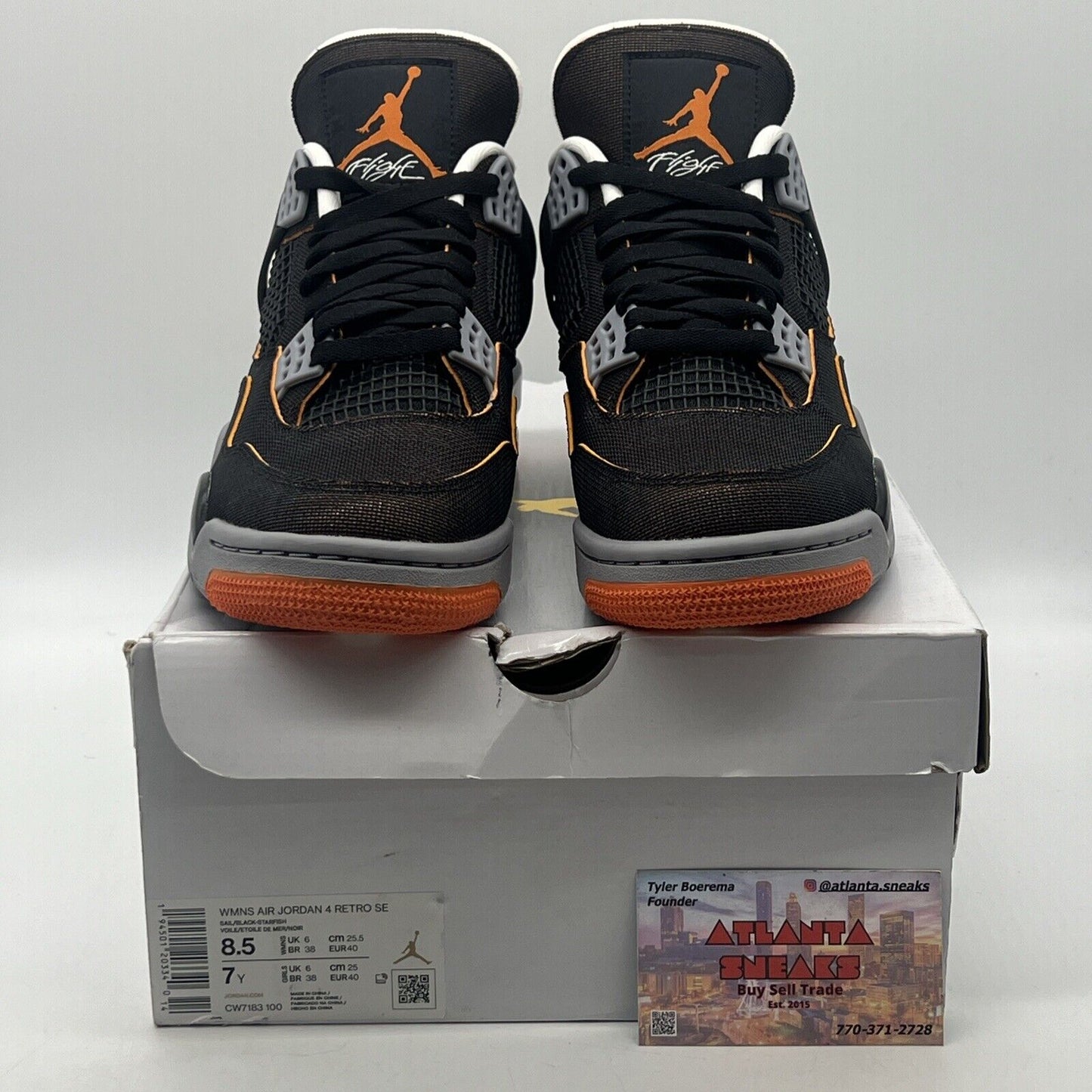 Size 8.5 - Air Jordan 4 Retro Starfish W Black Orange Grey (CW7183-100)