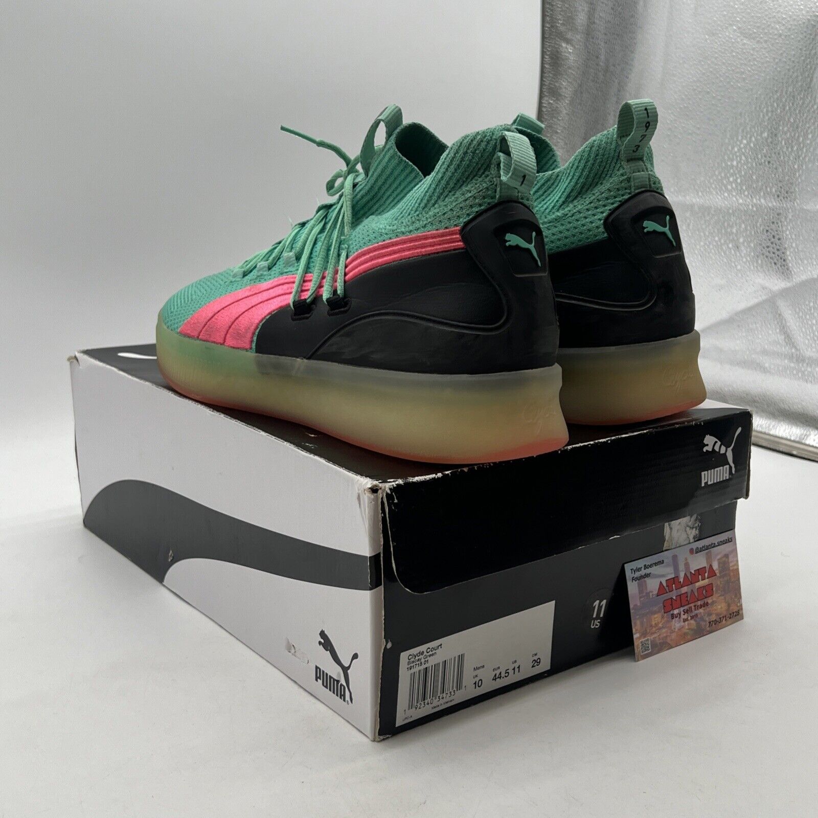 Size 10 -PUMA Men’s Clyde Court Ocean Drive Biscay Green Pink (191715-01)