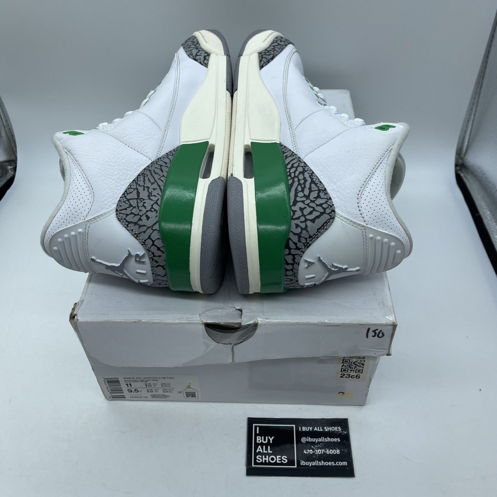 Size 11W - Jordan 3 Retro Lucky Green Grey White Suede Leather (CK9246-136)