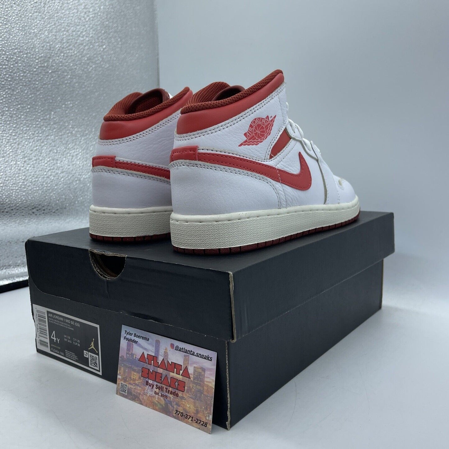 Size 4Y - Air Jordan 1 Mid White Dune Red Leather (FJ3464-160)